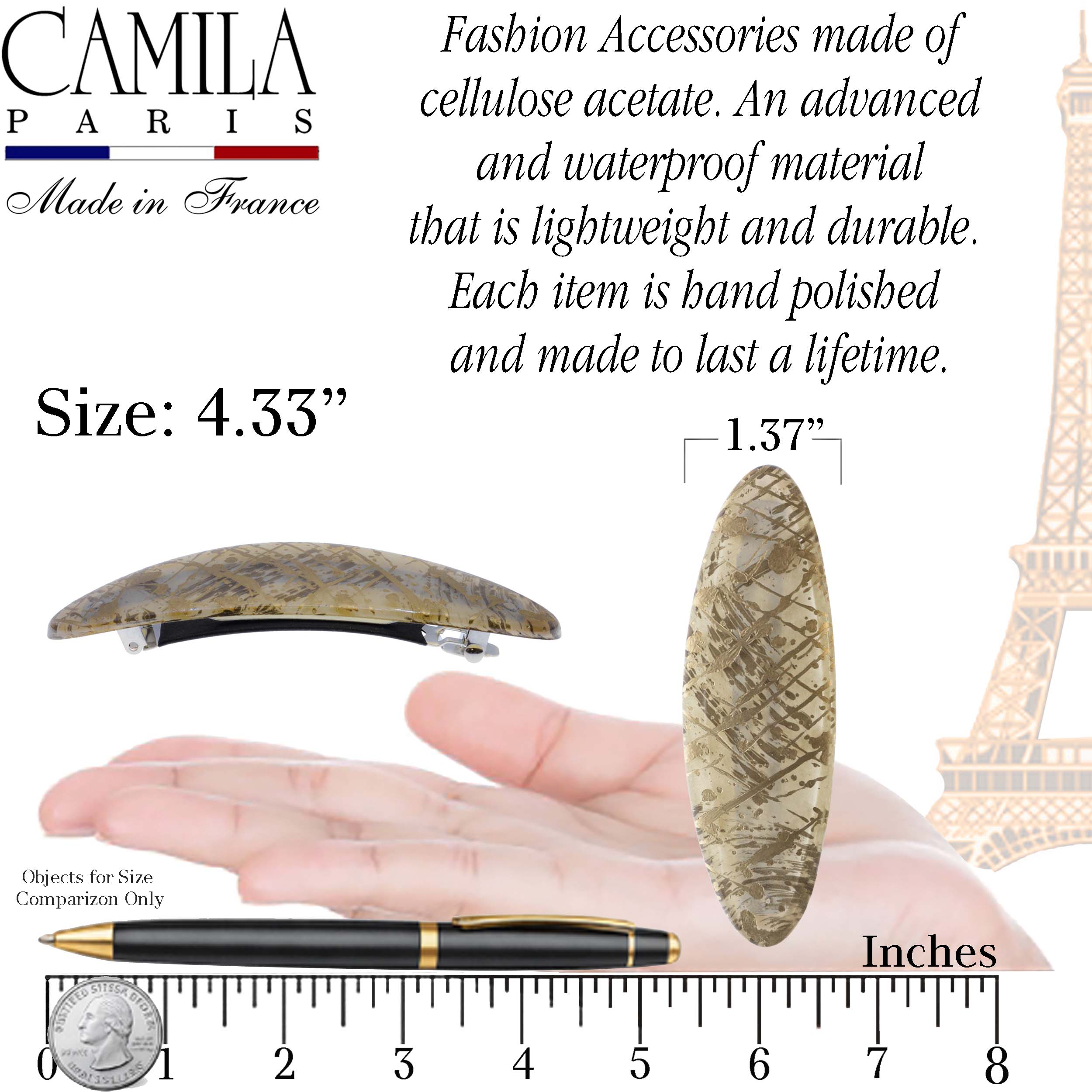 Large Hand Painted Rubberized Grip Barrette - Paon