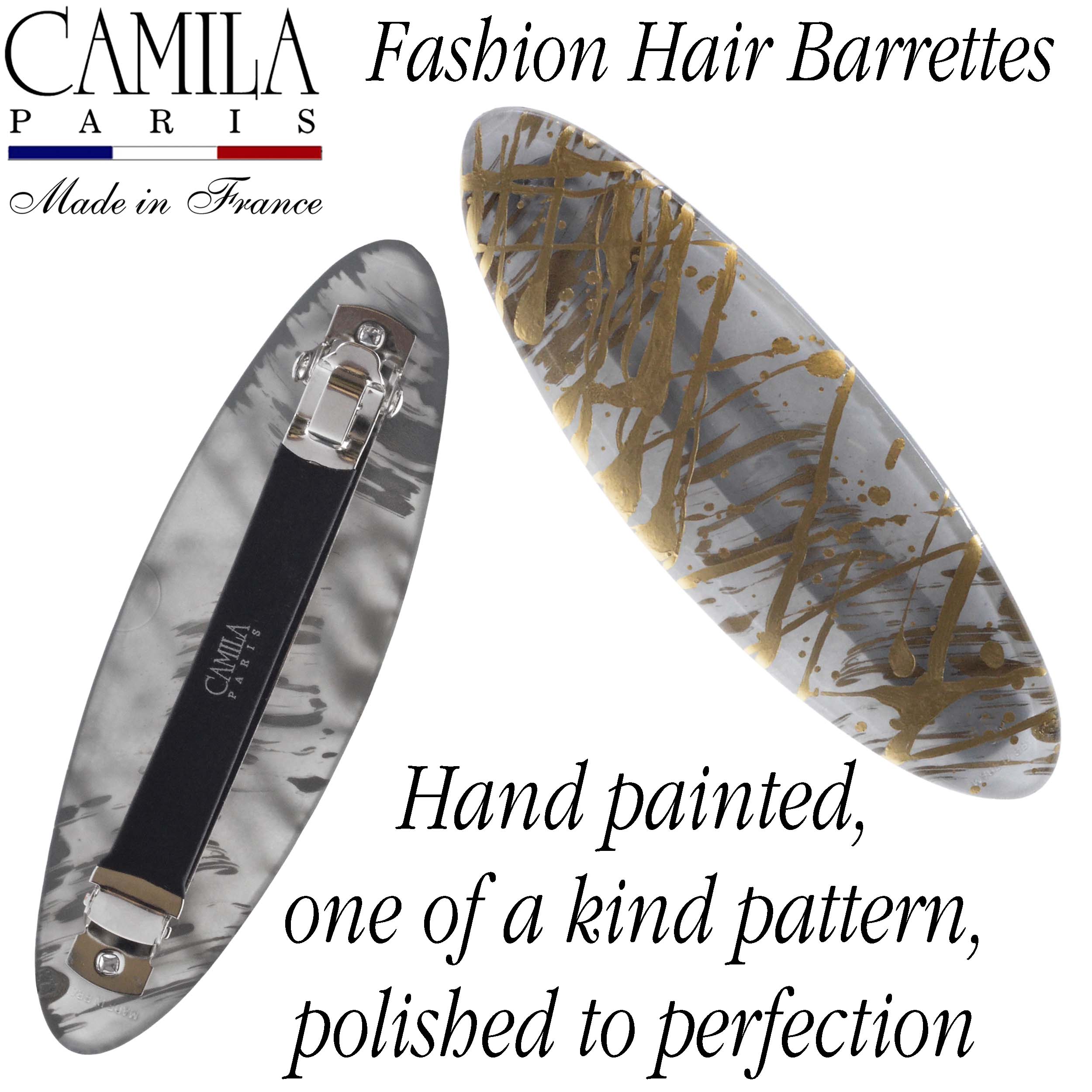 Large Hand Painted Rubberized Grip Barrette - Paon
