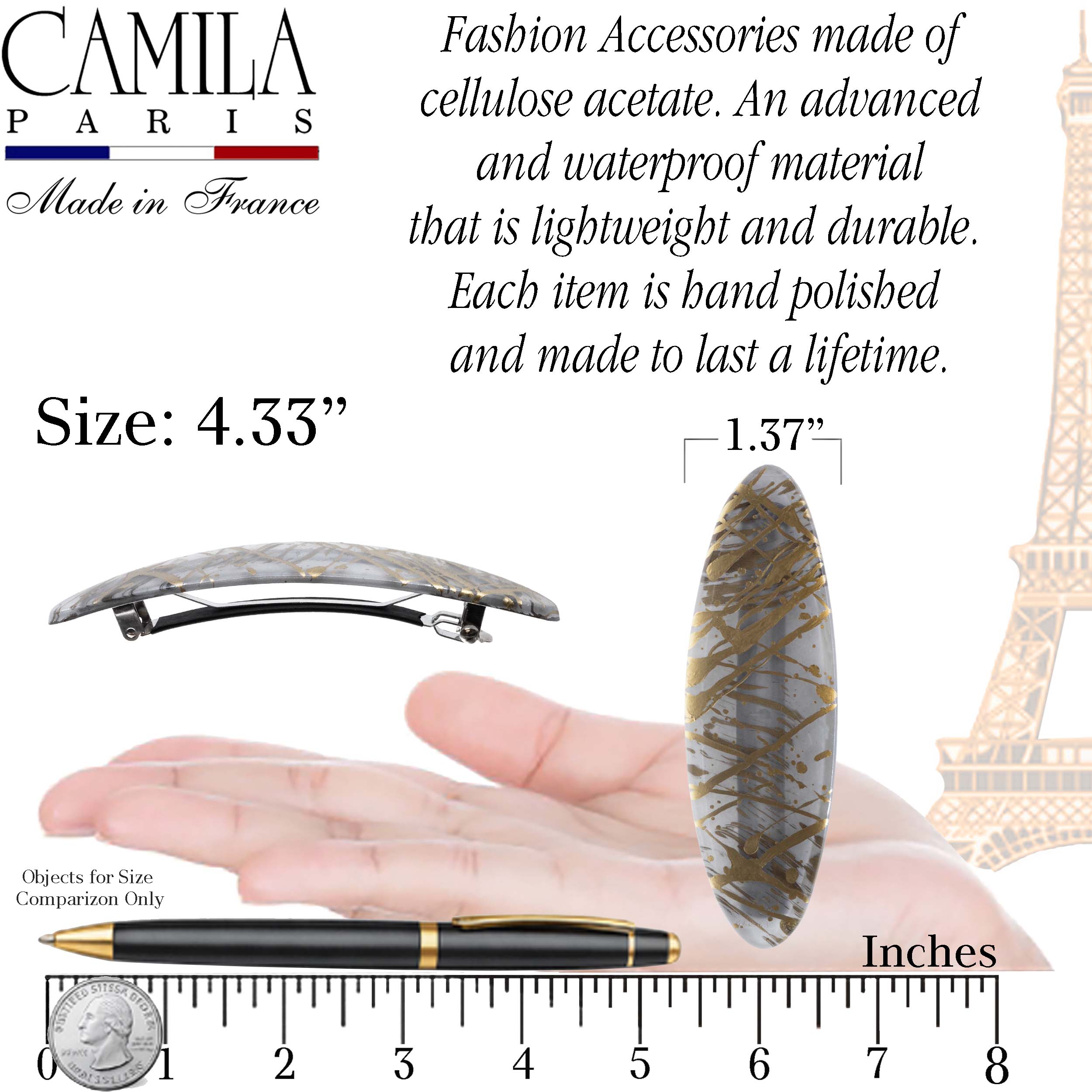 Large Hand Painted Rubberized Grip Barrette - Paon