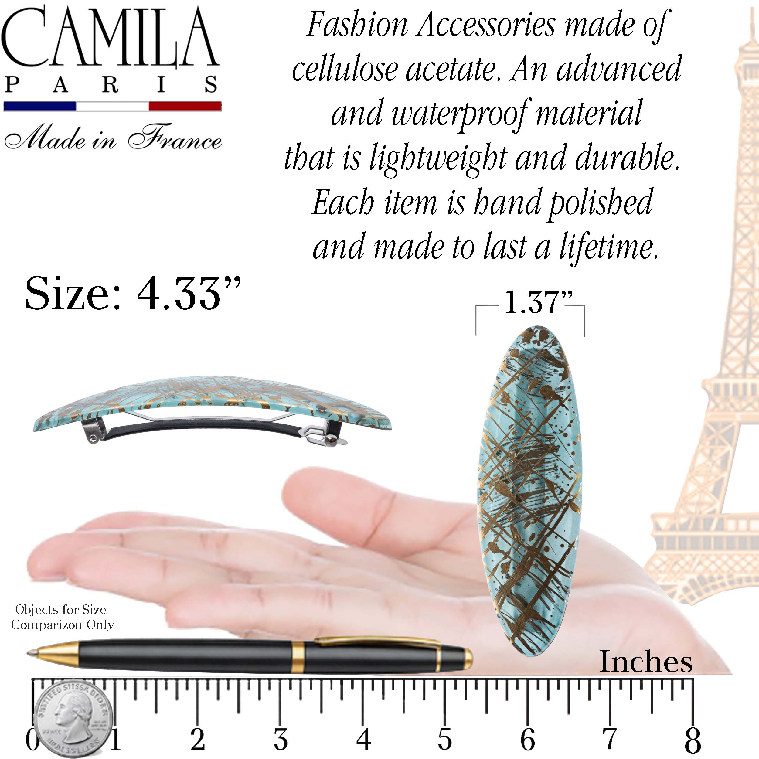 Large Hand Painted Rubberized Grip Barrette - Paon