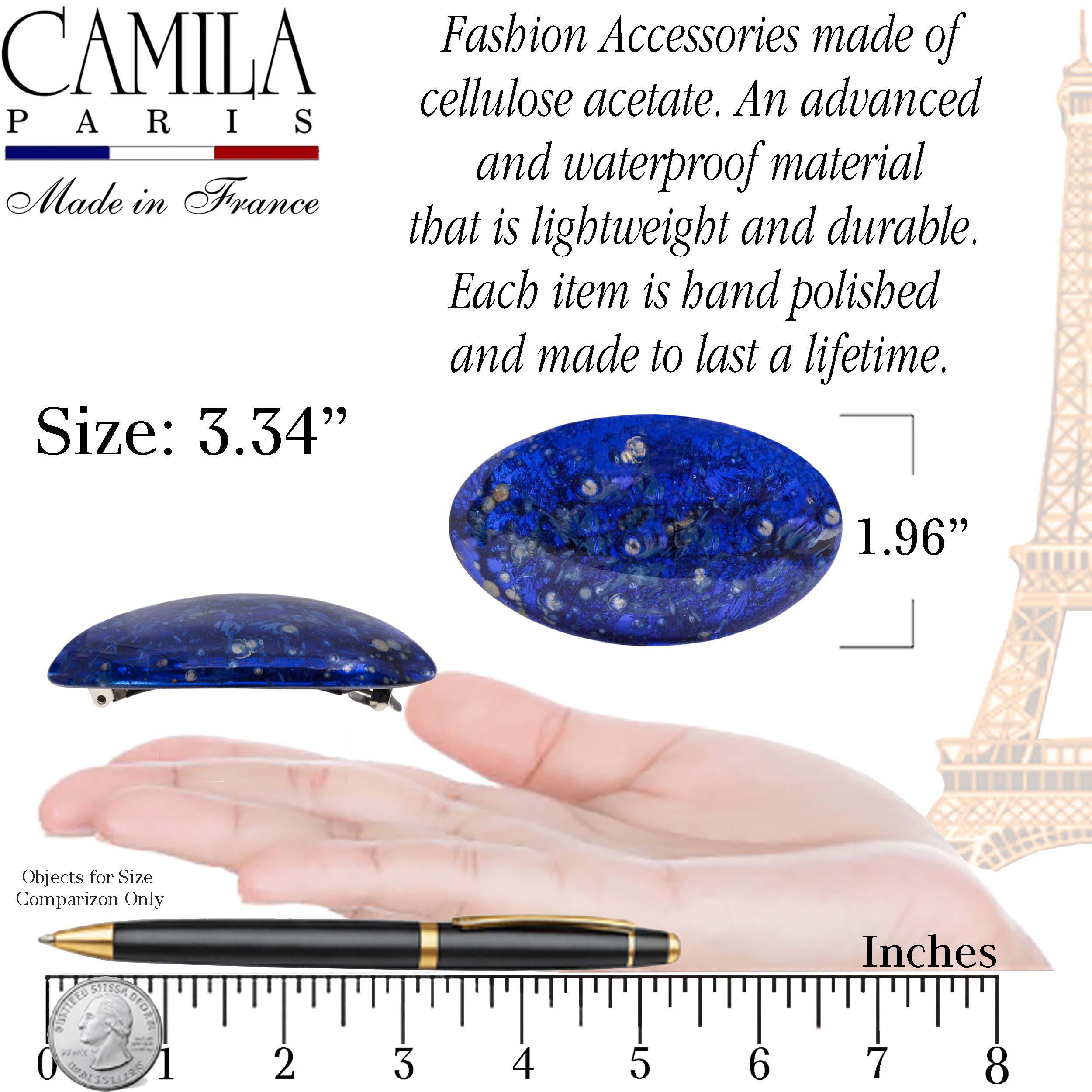 Hand Painted Rubberized Grip Oval Barrette - Émilie