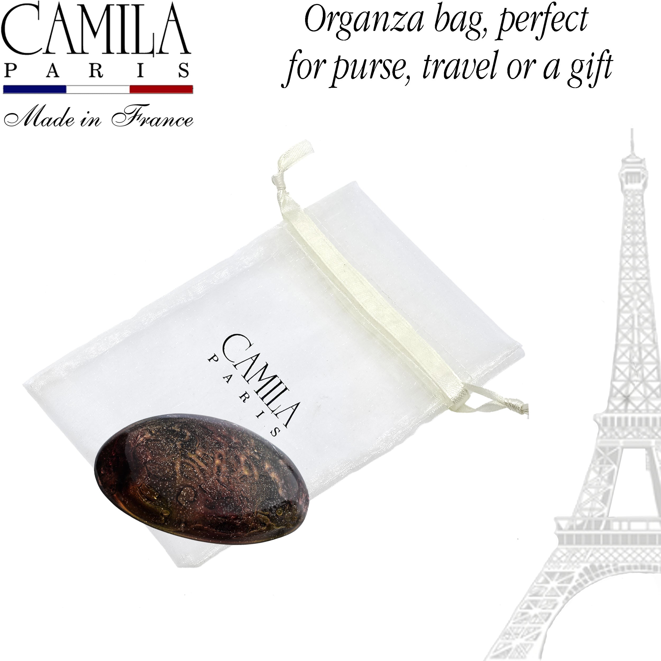 Hand Painted Rubberized Grip Oval Barrette - Émilie