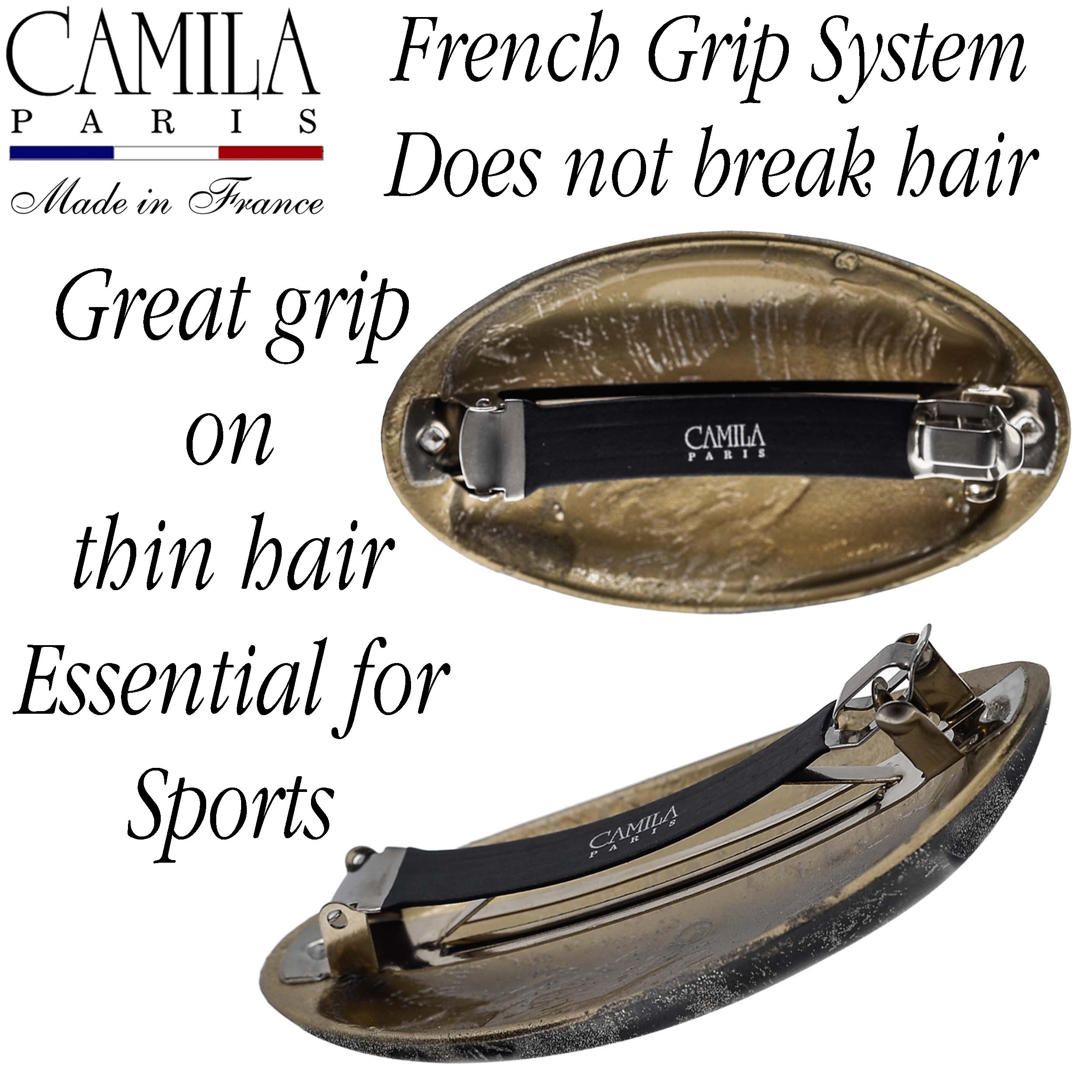 Hand Painted Rubberized Grip Oval Barrette - Émilie