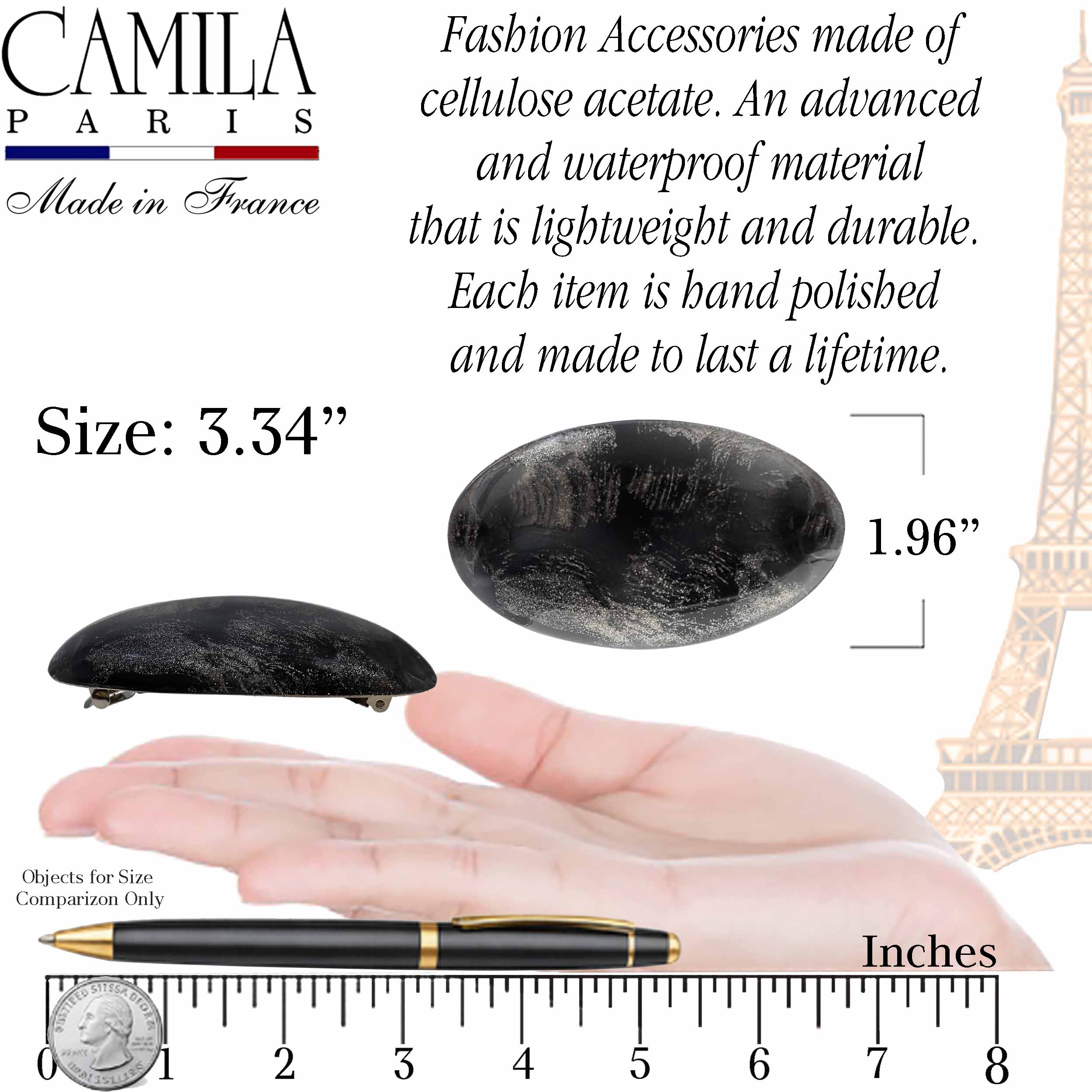 Hand Painted Rubberized Grip Oval Barrette - Émilie