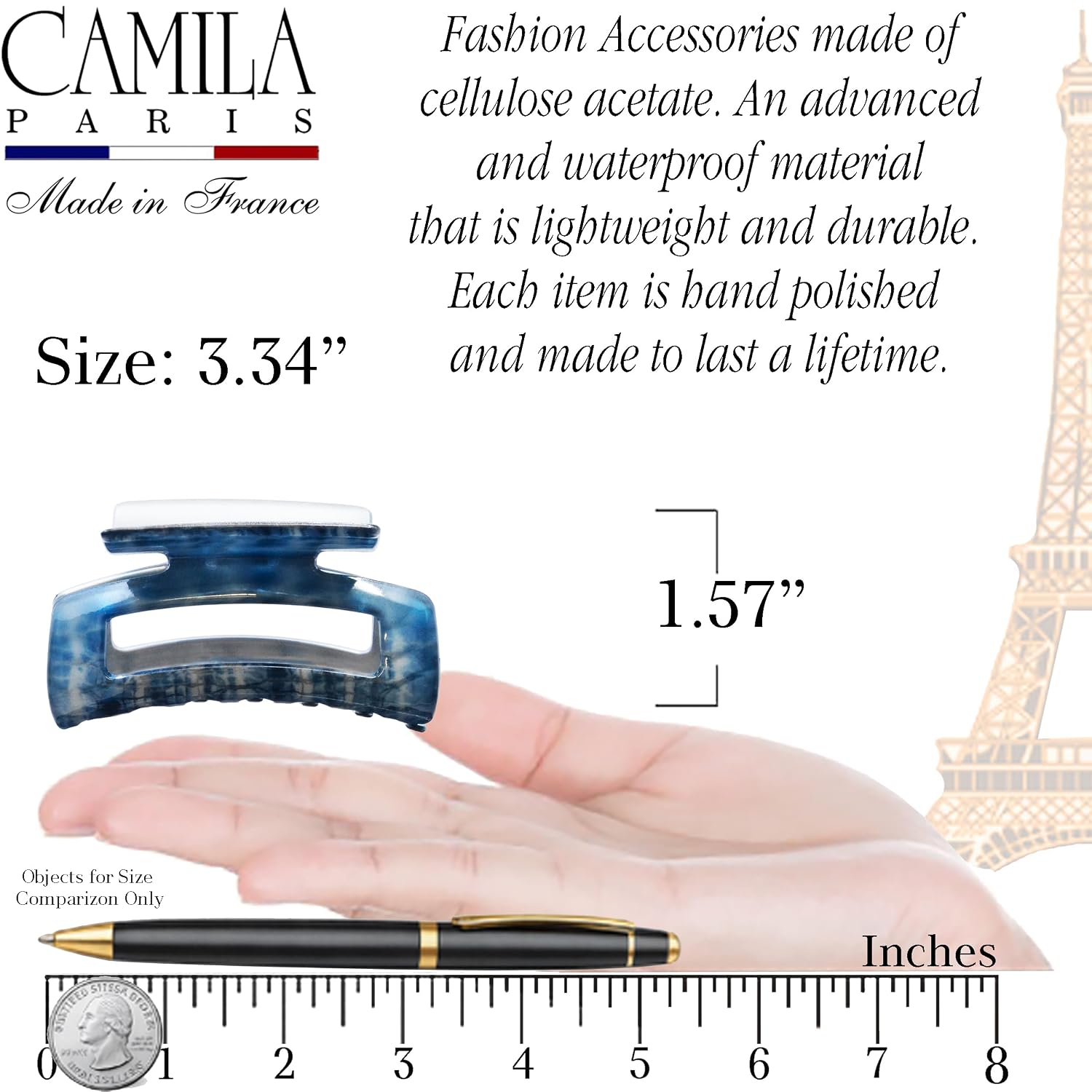 French Square Open-Center Claw Clip for Women 3.34"