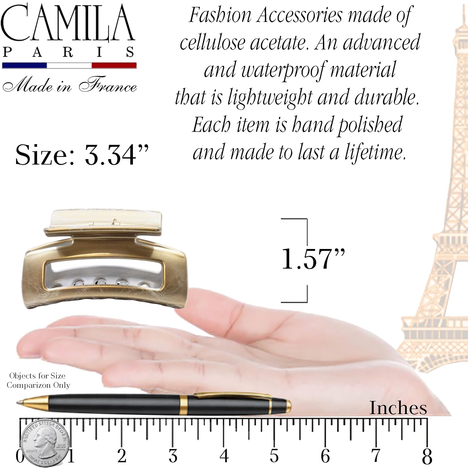 French Square Open-Center Claw Clip for Women 3.34"