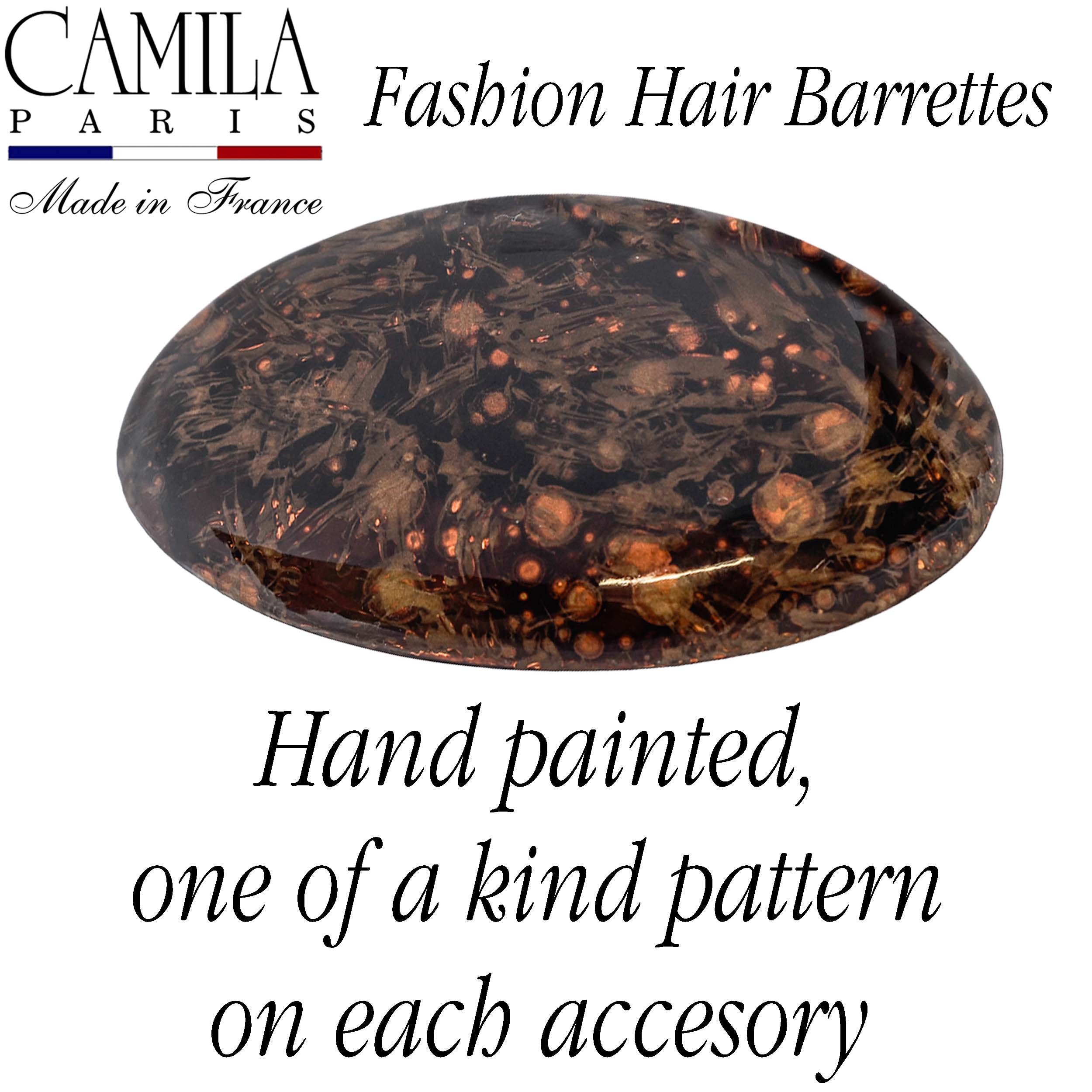 Hand Painted Rubberized Grip Oval Barrette - Émilie