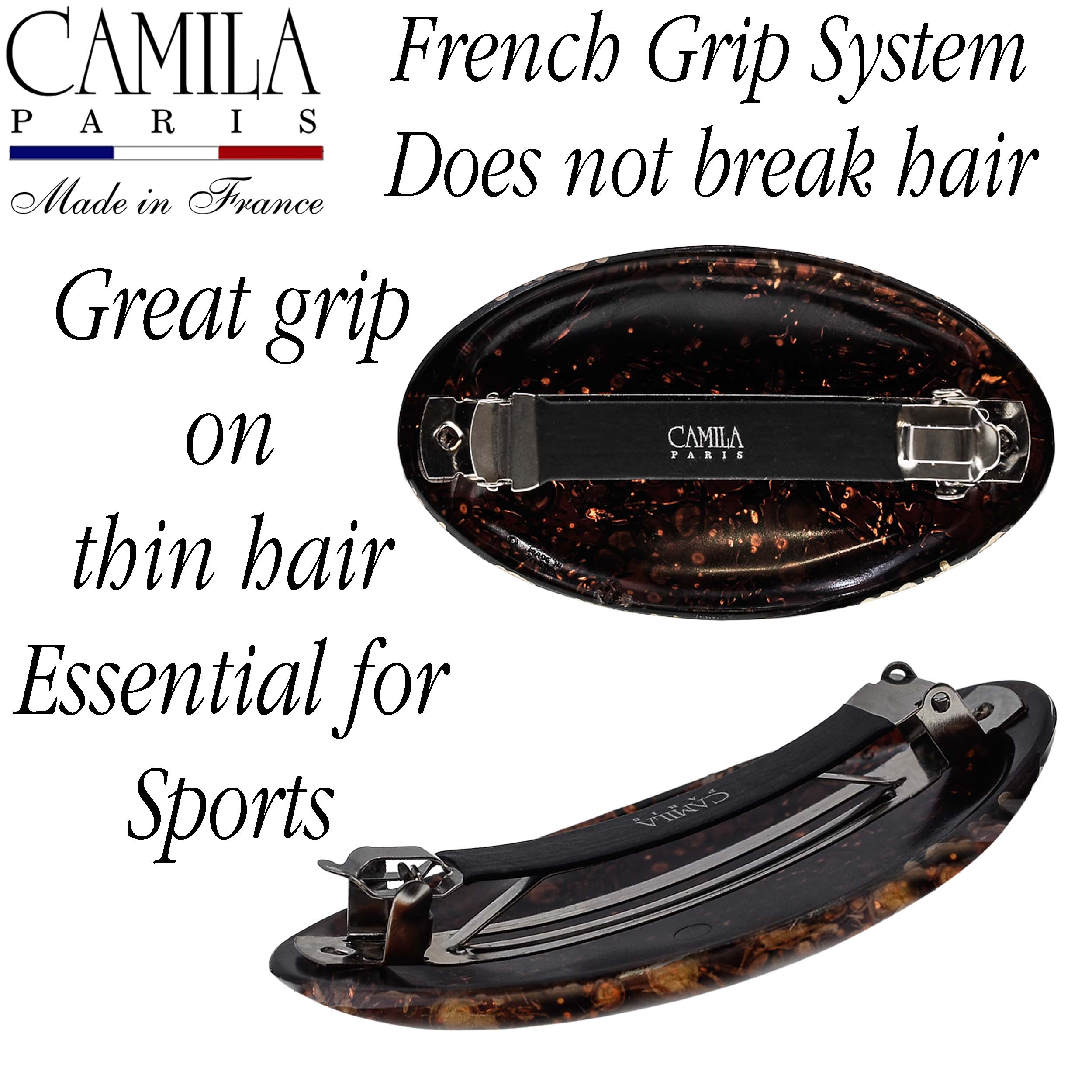 Hand Painted Rubberized Grip Oval Barrette - Émilie
