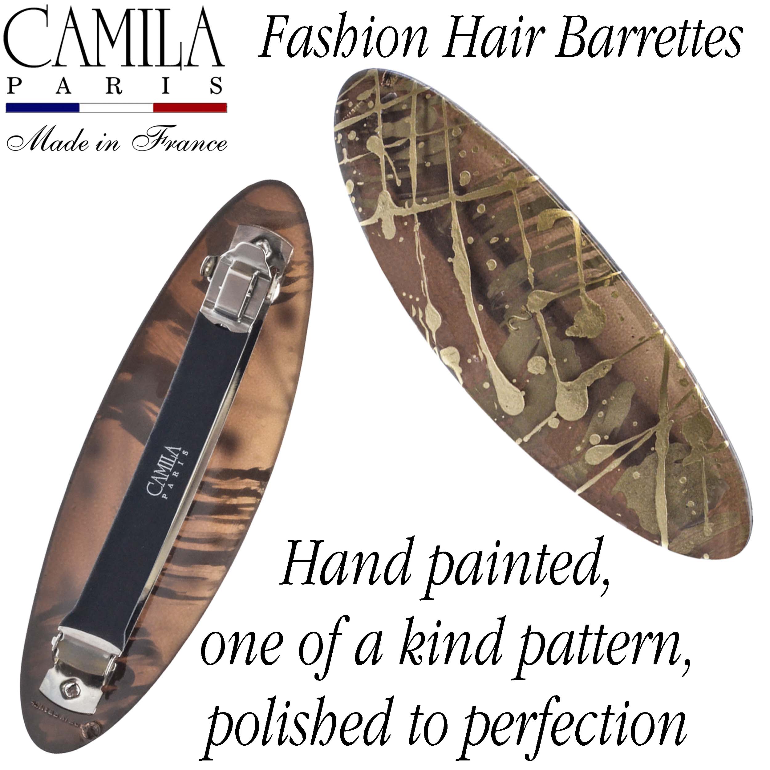 Large Hand Painted Rubberized Grip Barrette - Paon