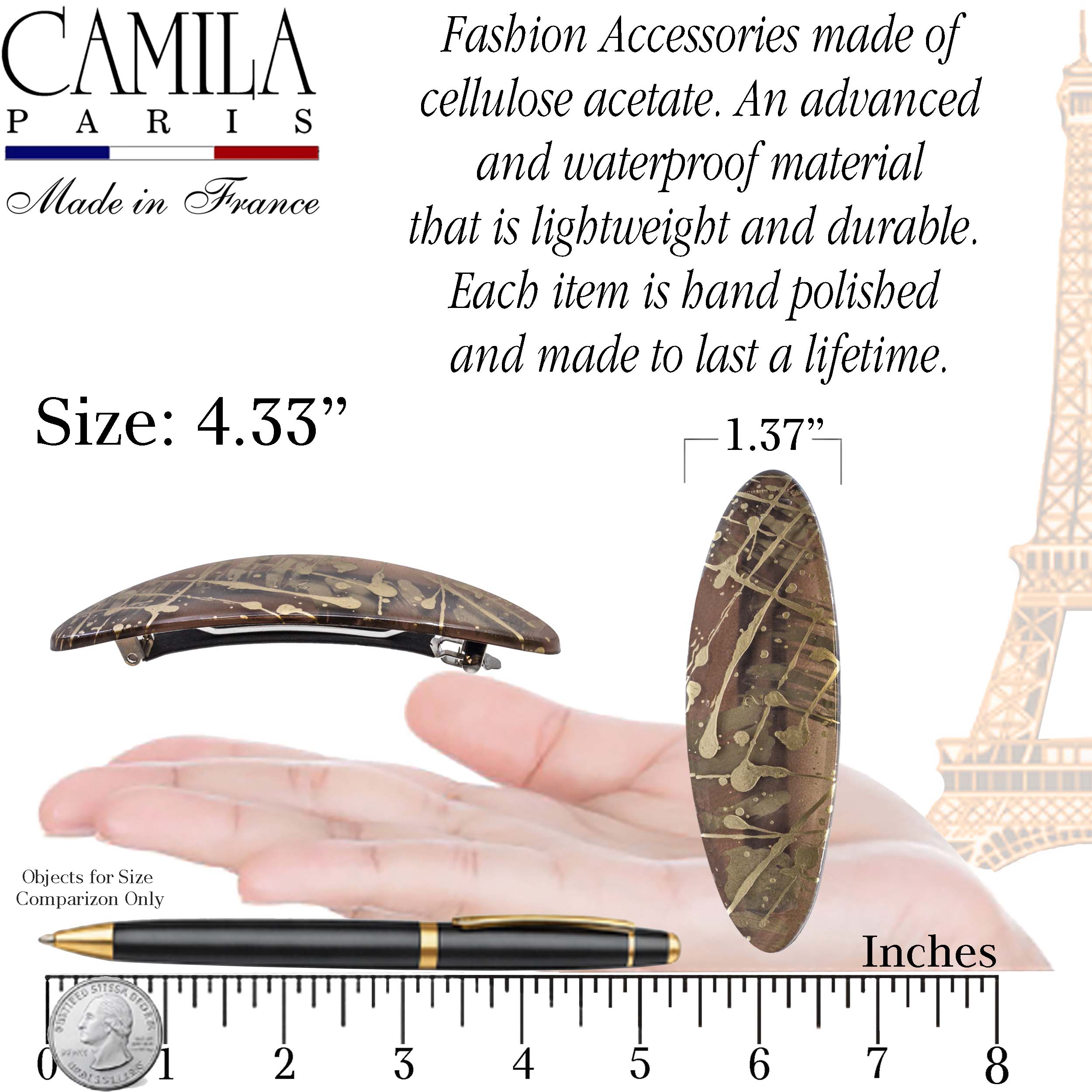 Large Hand Painted Rubberized Grip Barrette - Paon