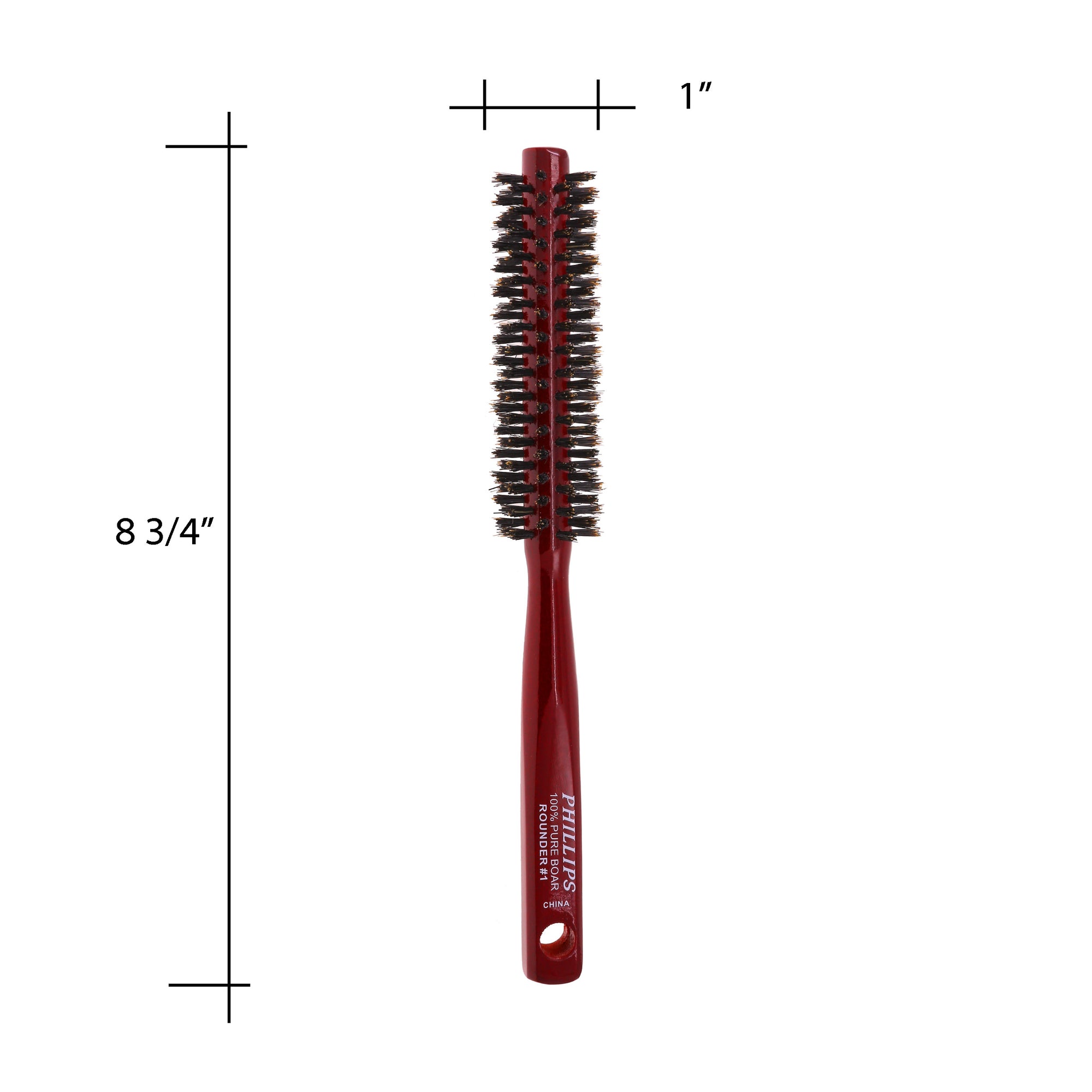 1" Cherrywood Round Hair Brush with Natural Bristles