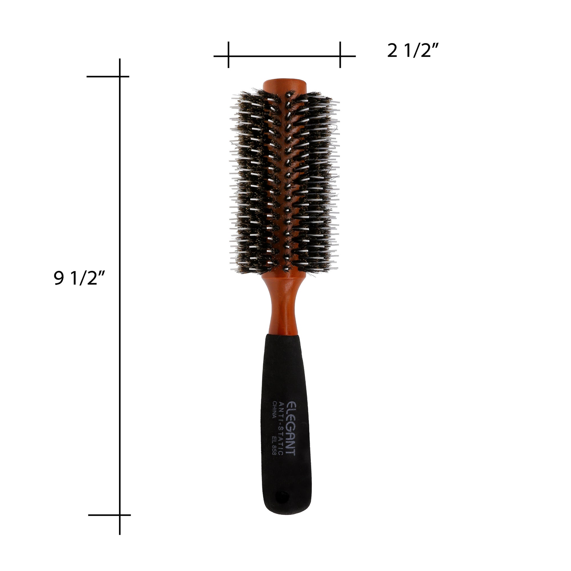 2.25" Nylon and Natural Bristle Round Hair Brush with Foam Handle