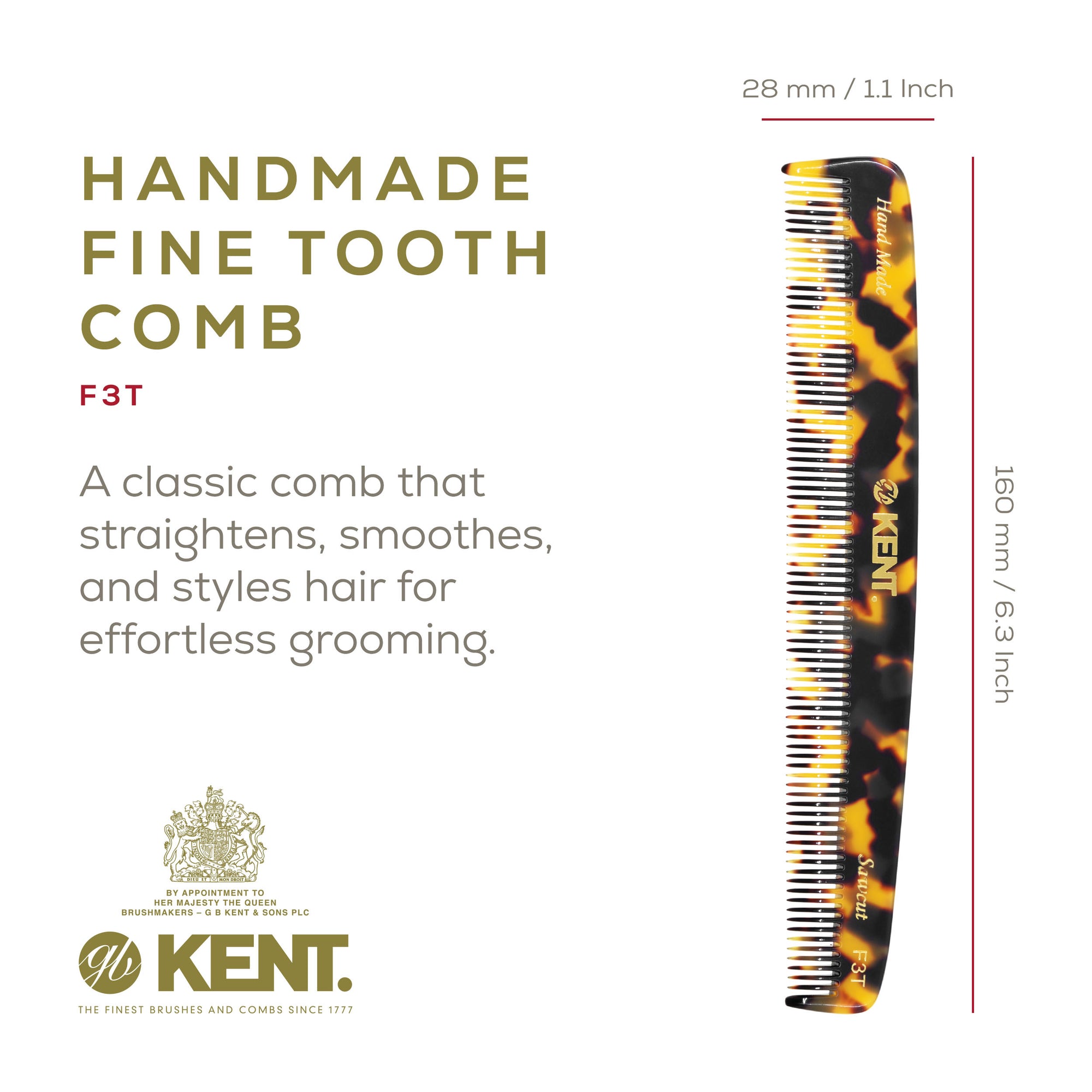 6.25" Handmade Fine Tooth Straightening Comb