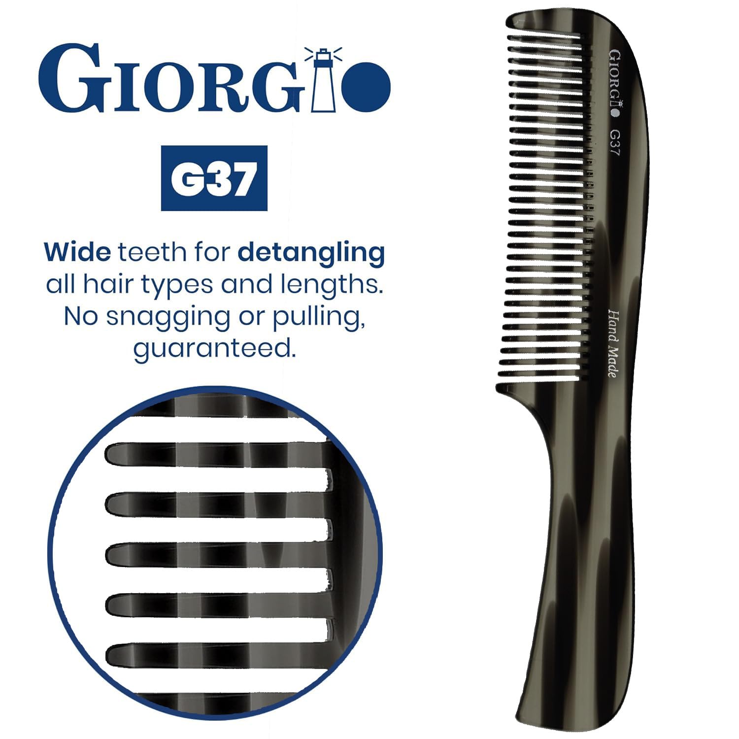 7.75" Handmade Wide Tooth Detangling Comb with Handle