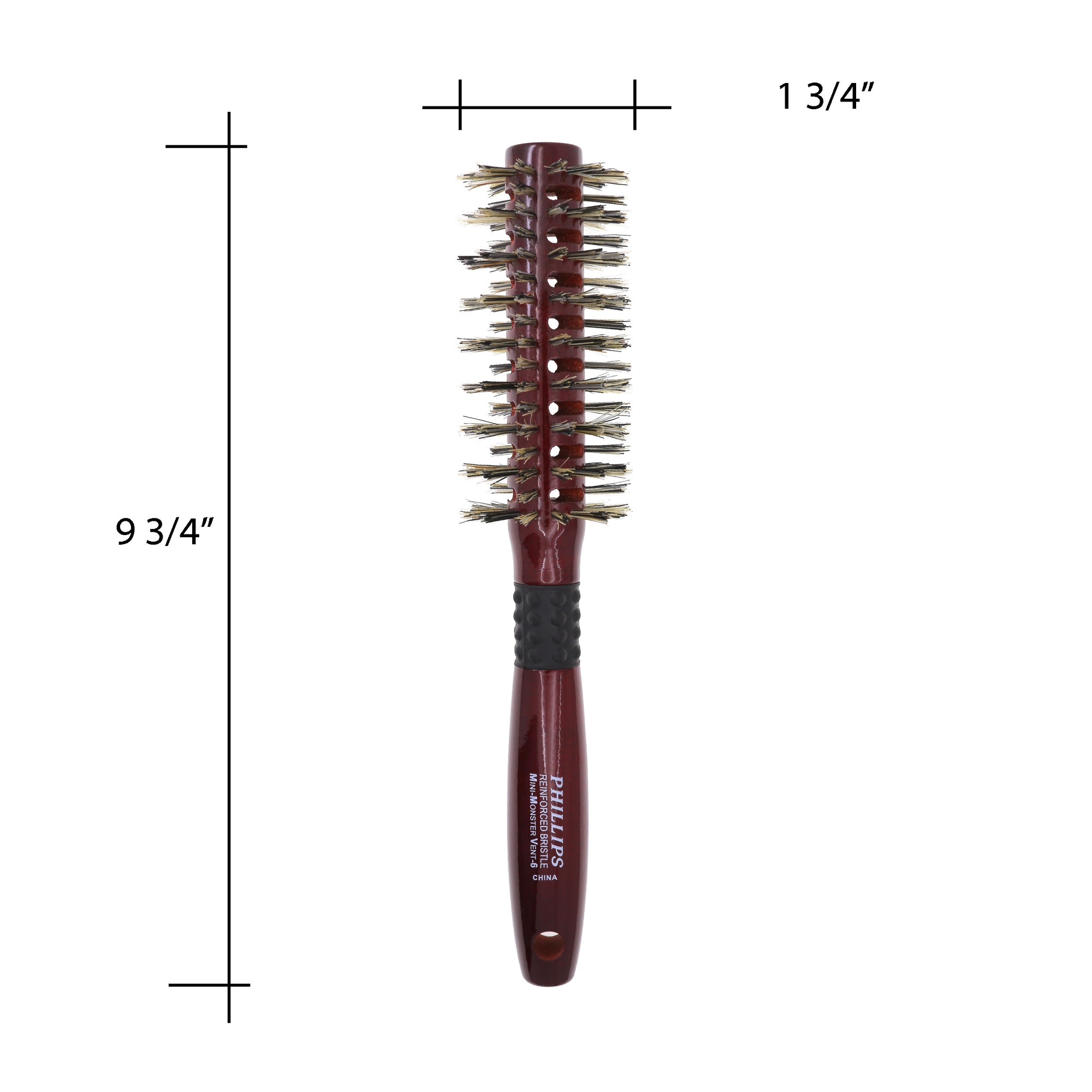 2" Natural Bristle Round Hair Brush with Rubber Grip