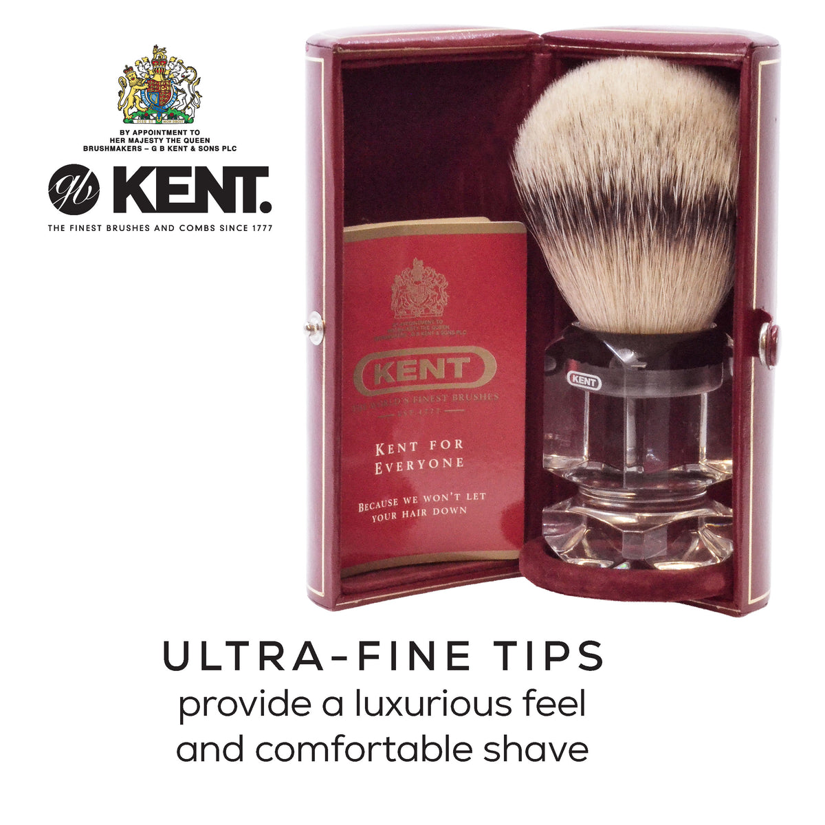 Kent Silvertip Badger Shaving Brush, Square Clear Acrylic Handle