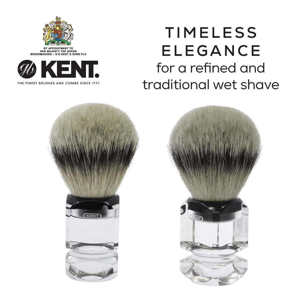 Kent Silvertip Badger Shaving Brush, Square Clear Acrylic Handle
