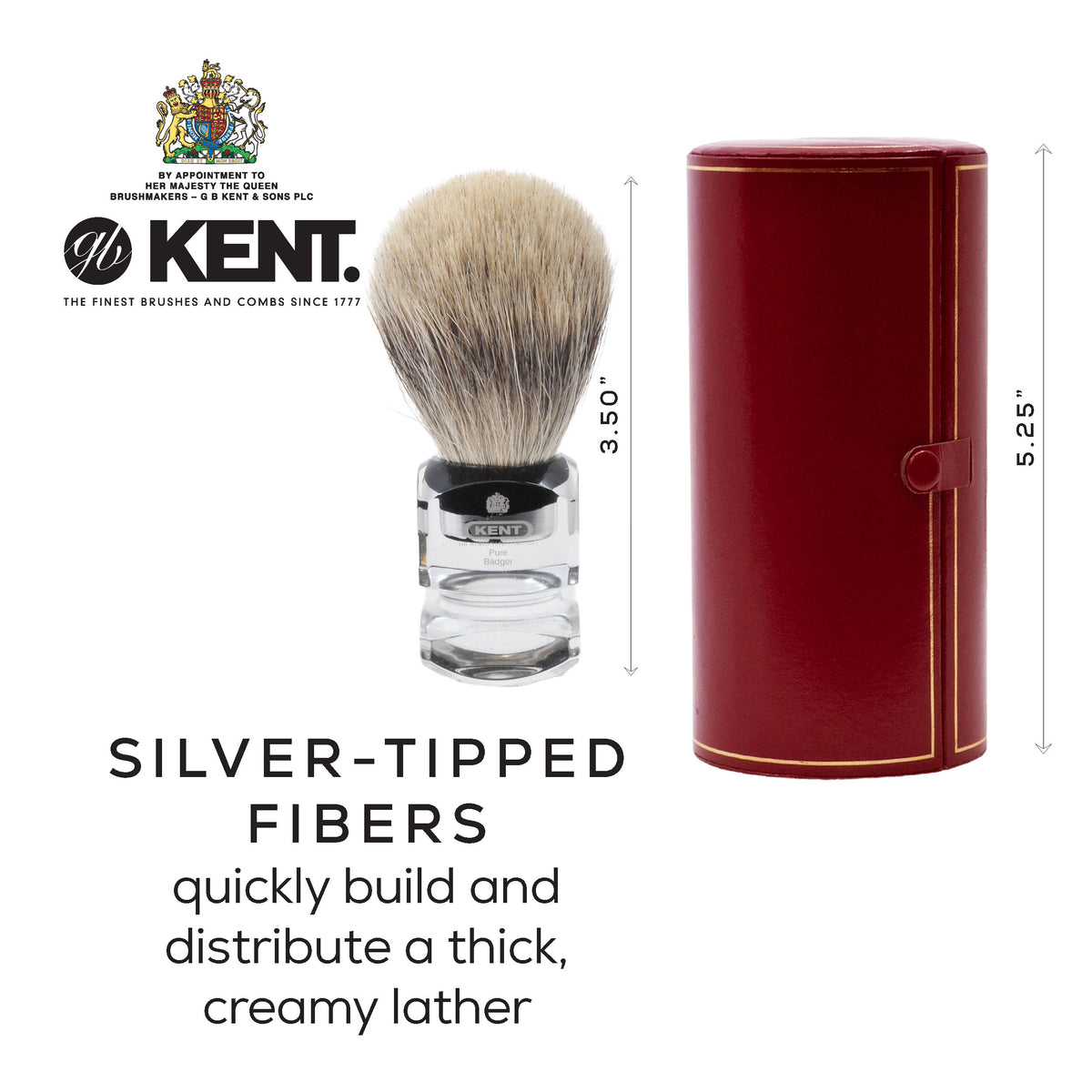 Kent Silvertip Badger Shaving Brush, Square Clear Acrylic Handle