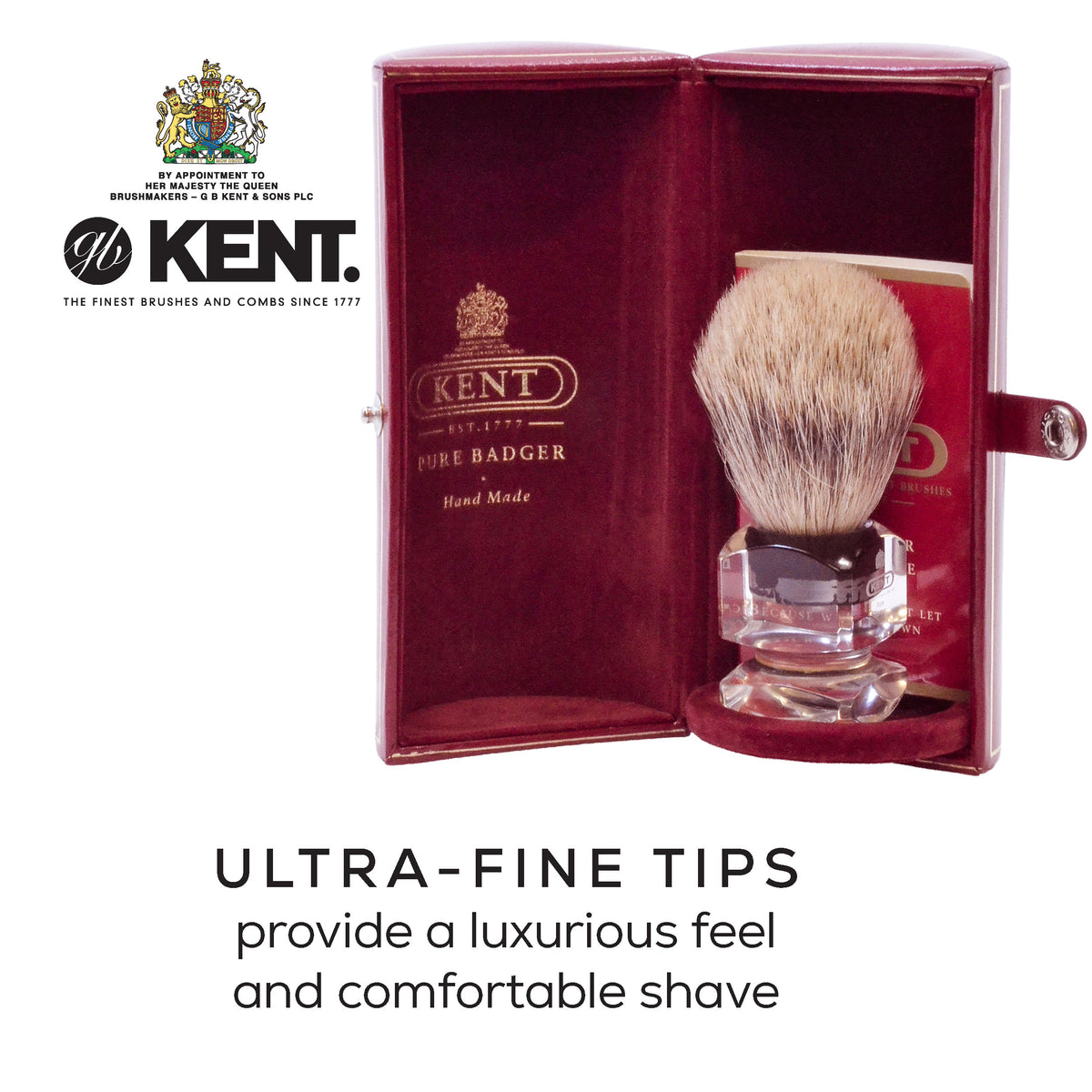 Kent Silvertip Badger Shaving Brush, Square Clear Acrylic Handle
