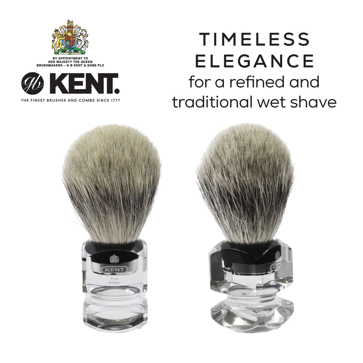 Kent Silvertip Badger Shaving Brush, Square Clear Acrylic Handle