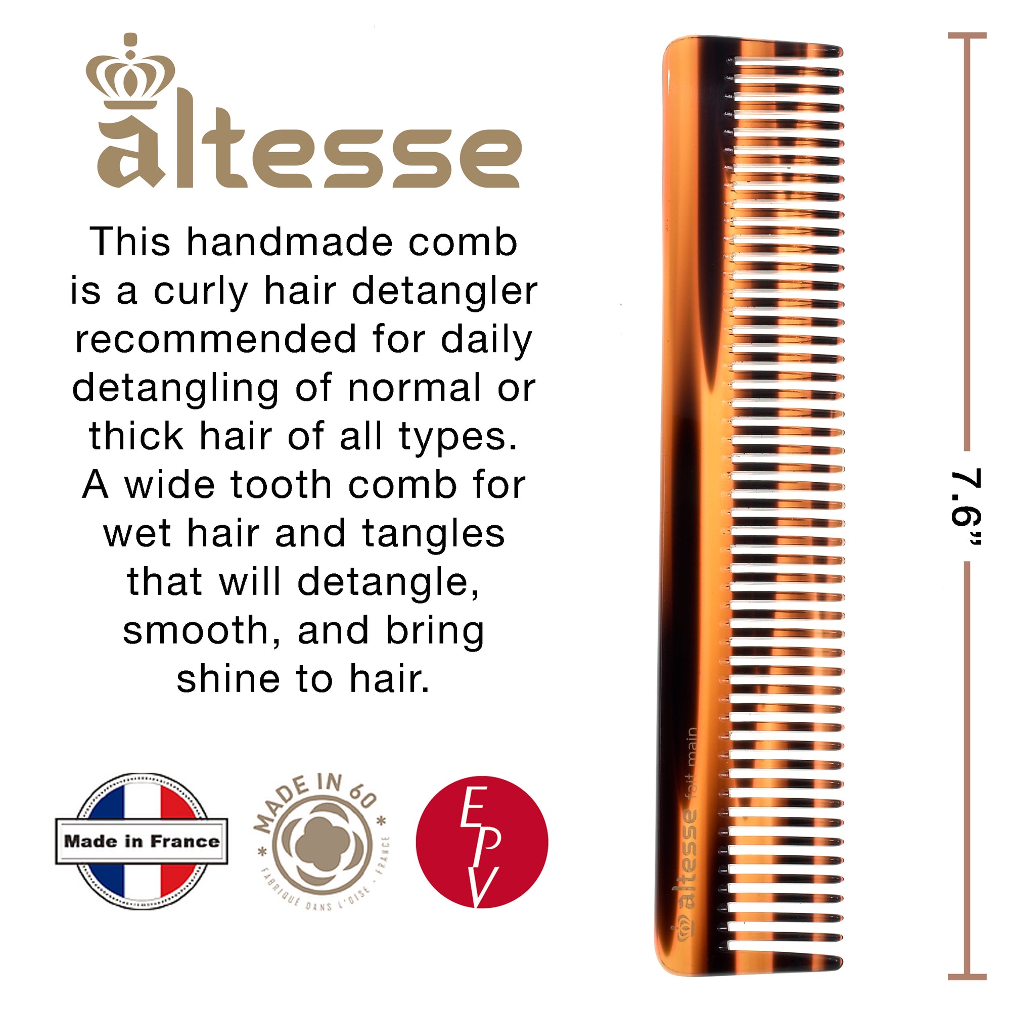Altesse Large Wide Tooth Detangler Dresser Comb (7.6")