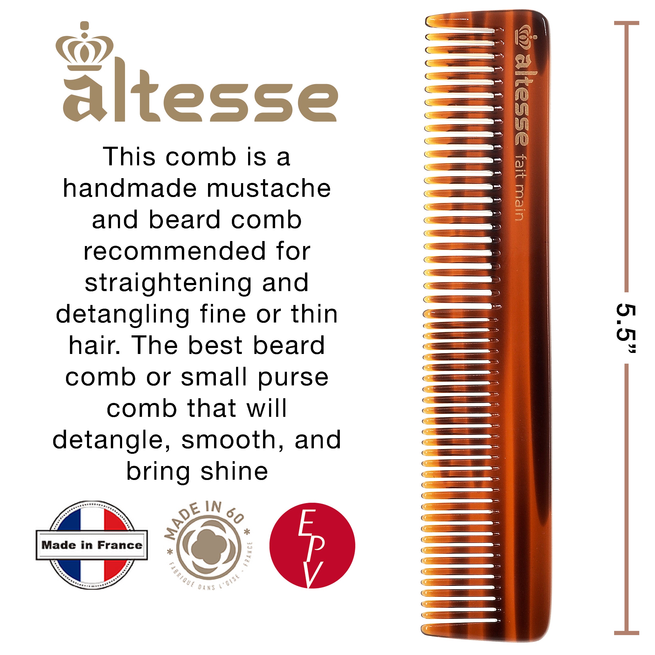 Altesse Fine Tooth Tortoiseshell Pocket Styling Comb (5.5")