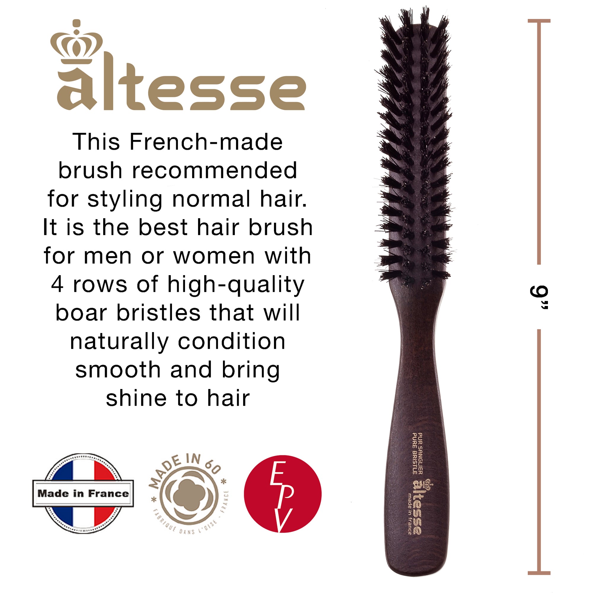 Altesse Narrow Natural Bristle Beechwood Hair Brush