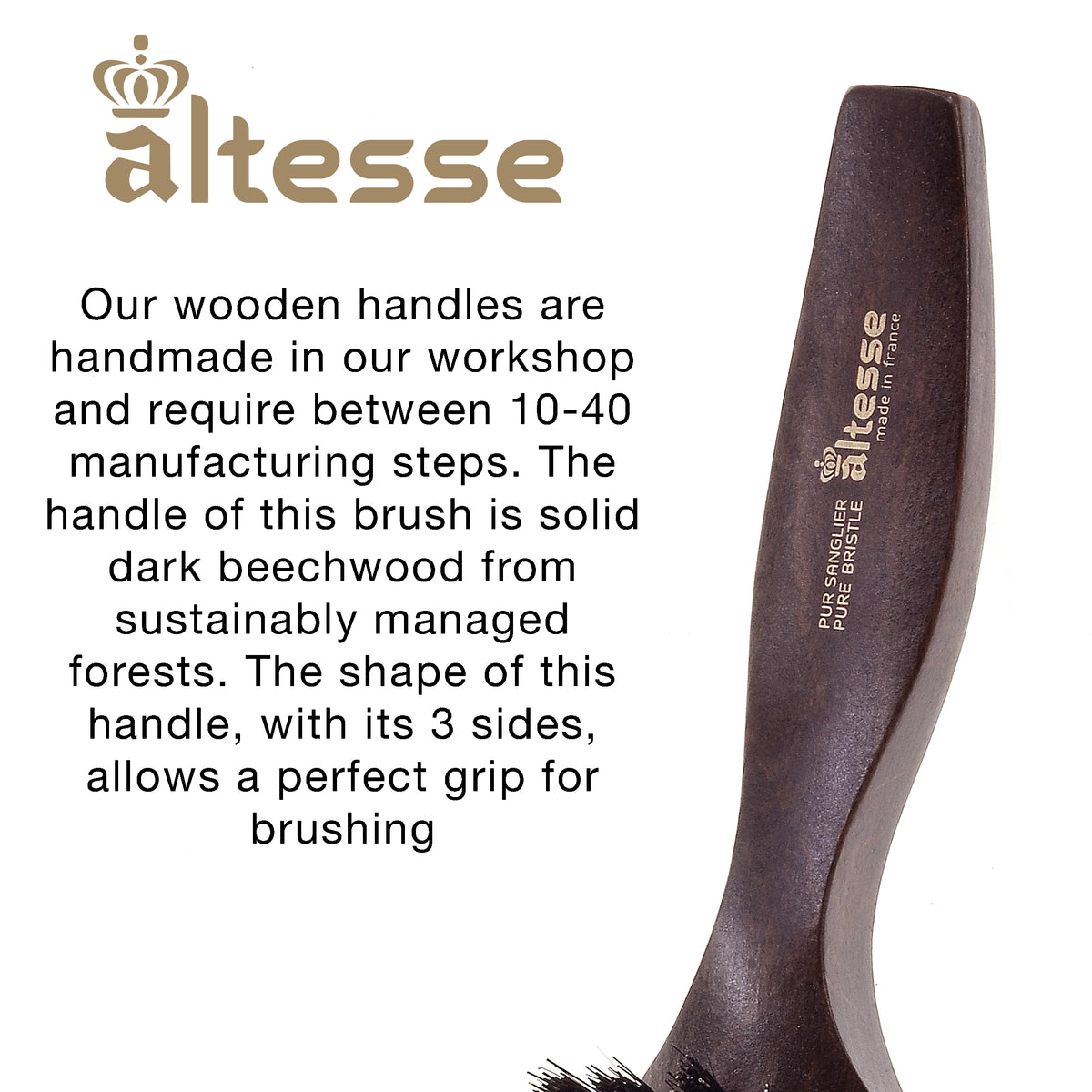 Altesse Narrow Natural Bristle Beechwood Hair Brush - Bayside