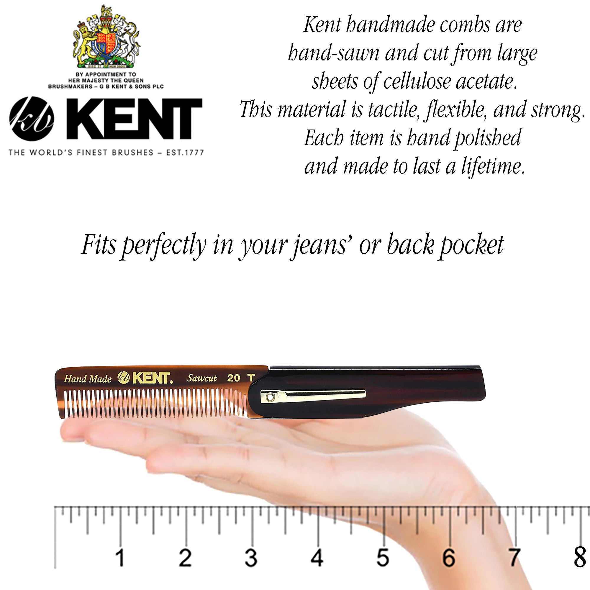 3.75" Handmade Fine Tooth Folding Pocket Comb with Pocket Clip