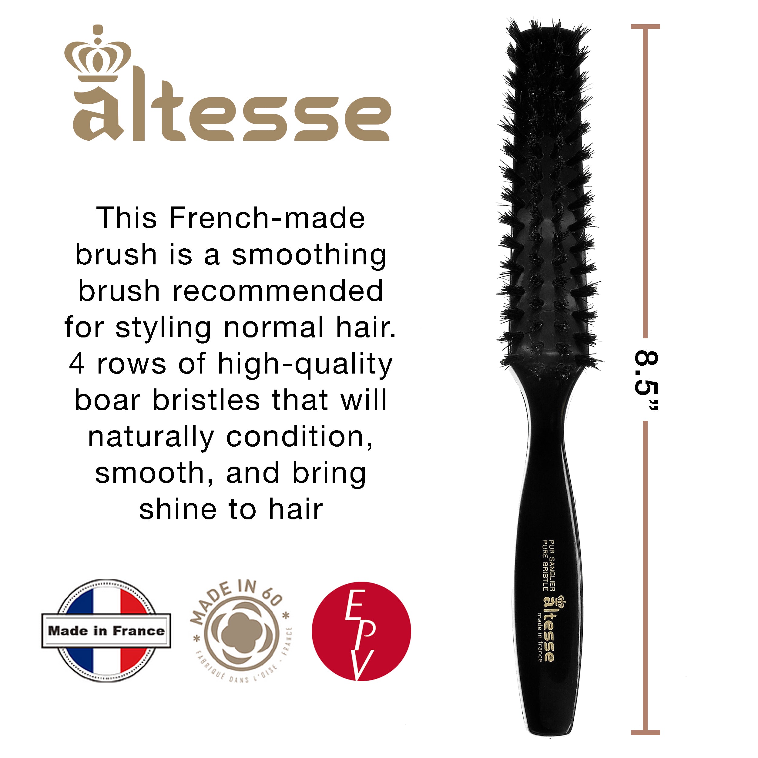 Altesse Narrow Natural Bristle Contoured Hair Brush