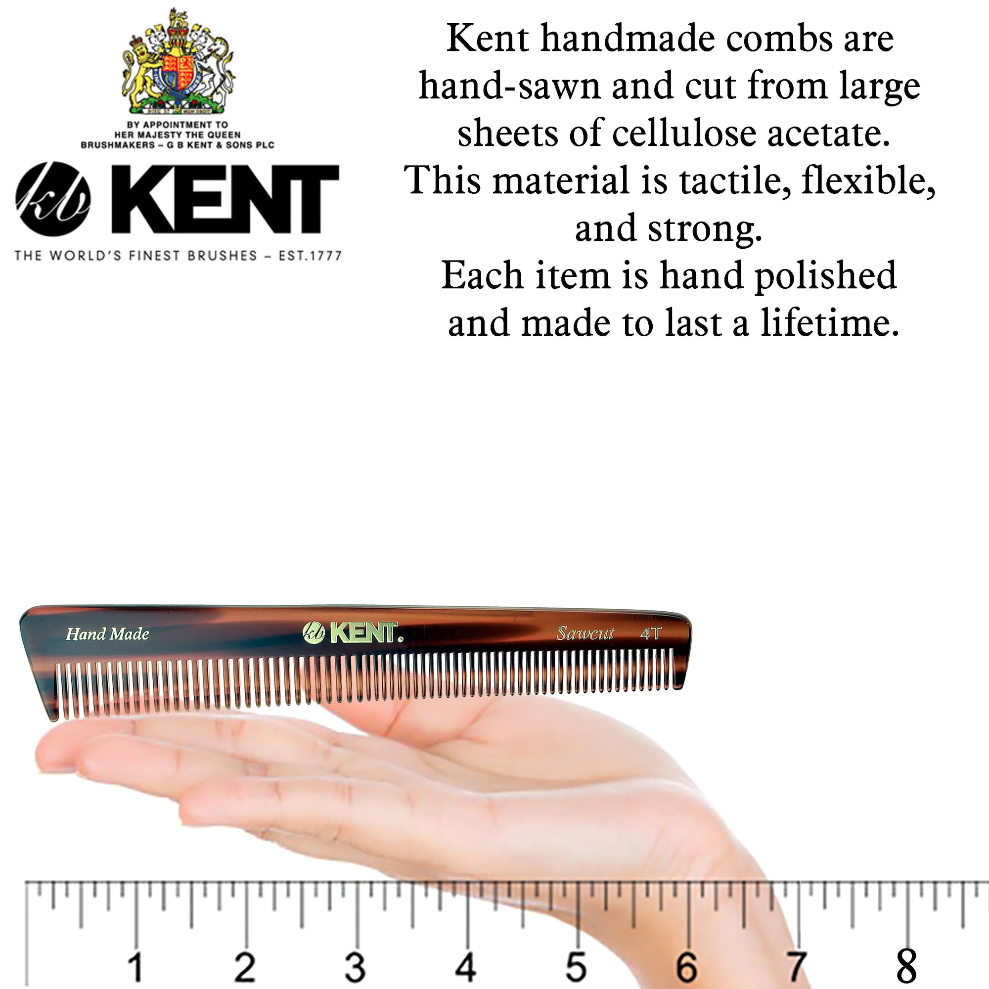 Kent 4T Dresser Grooming Hair Comb Coarse / Fine Tooth Hand-Made