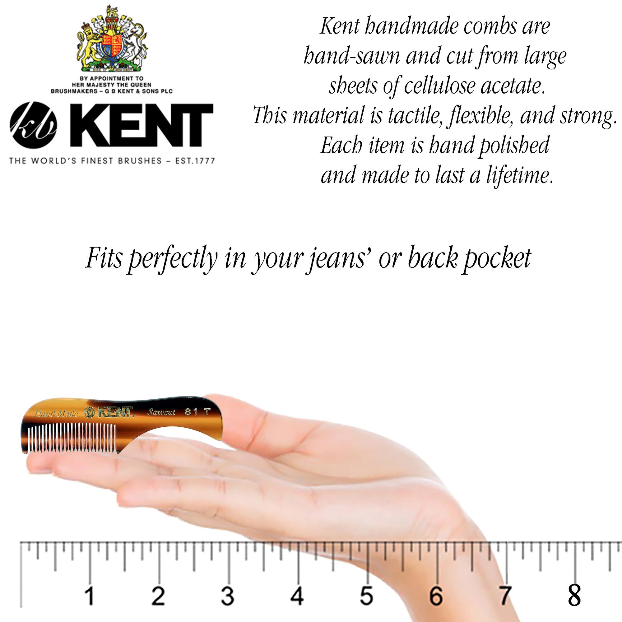 Kent 81T Men's Handmade Beard and Mustache Comb, X-Small Pocket Comb