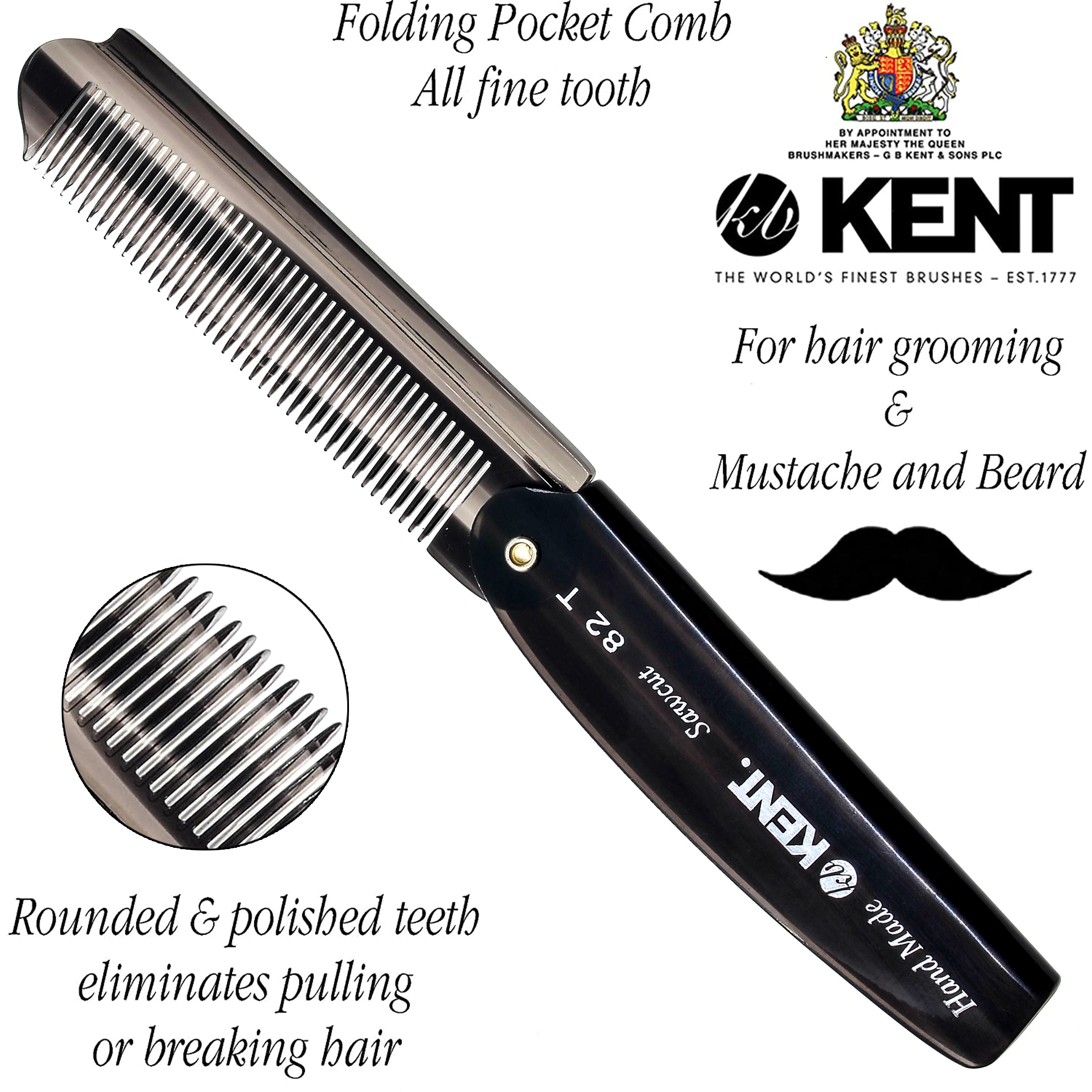 Kent 82T 4 Inch Handmade All Fine Folding Pocket Comb for Men. Sawcut