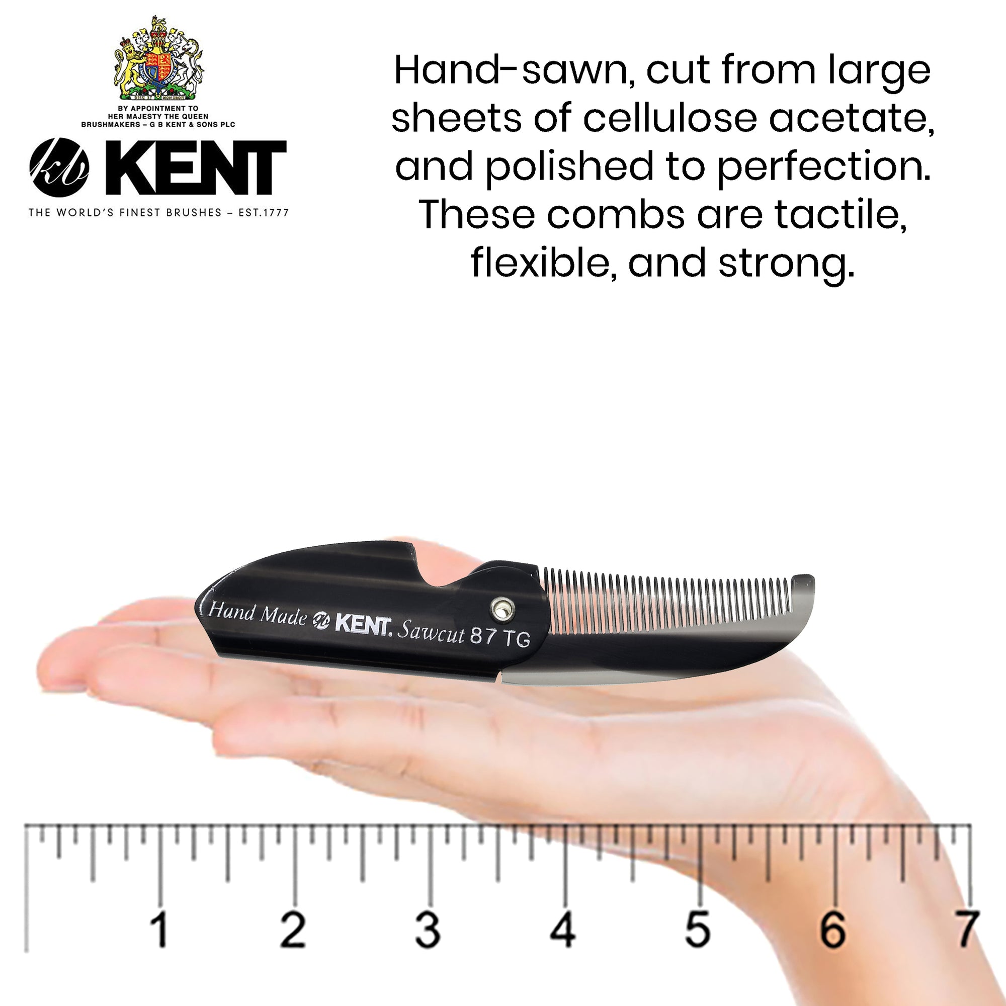Kent 87T 2.4 Inch Men's Beard / Mustache Folding Pocket Comb. Saw-Cut