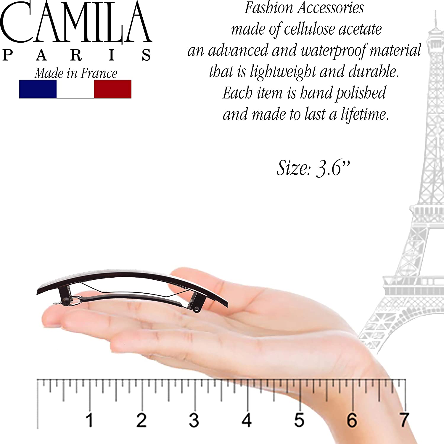 Camila Paris AD820 French Hair Barrette Classic Black Automatic Clasp