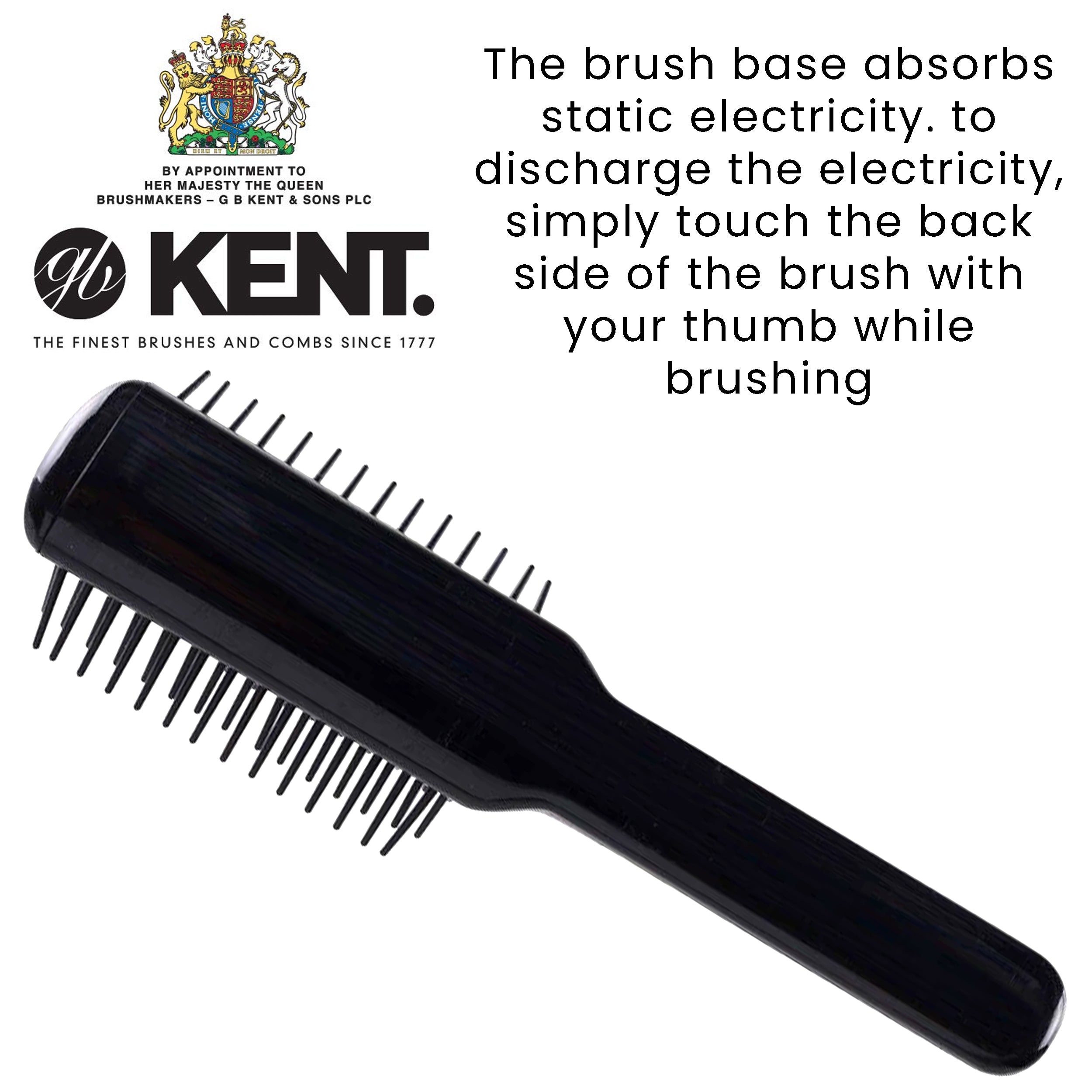 Kent Nylon Quill Rubber Cushion Anti-Static Hair Brush