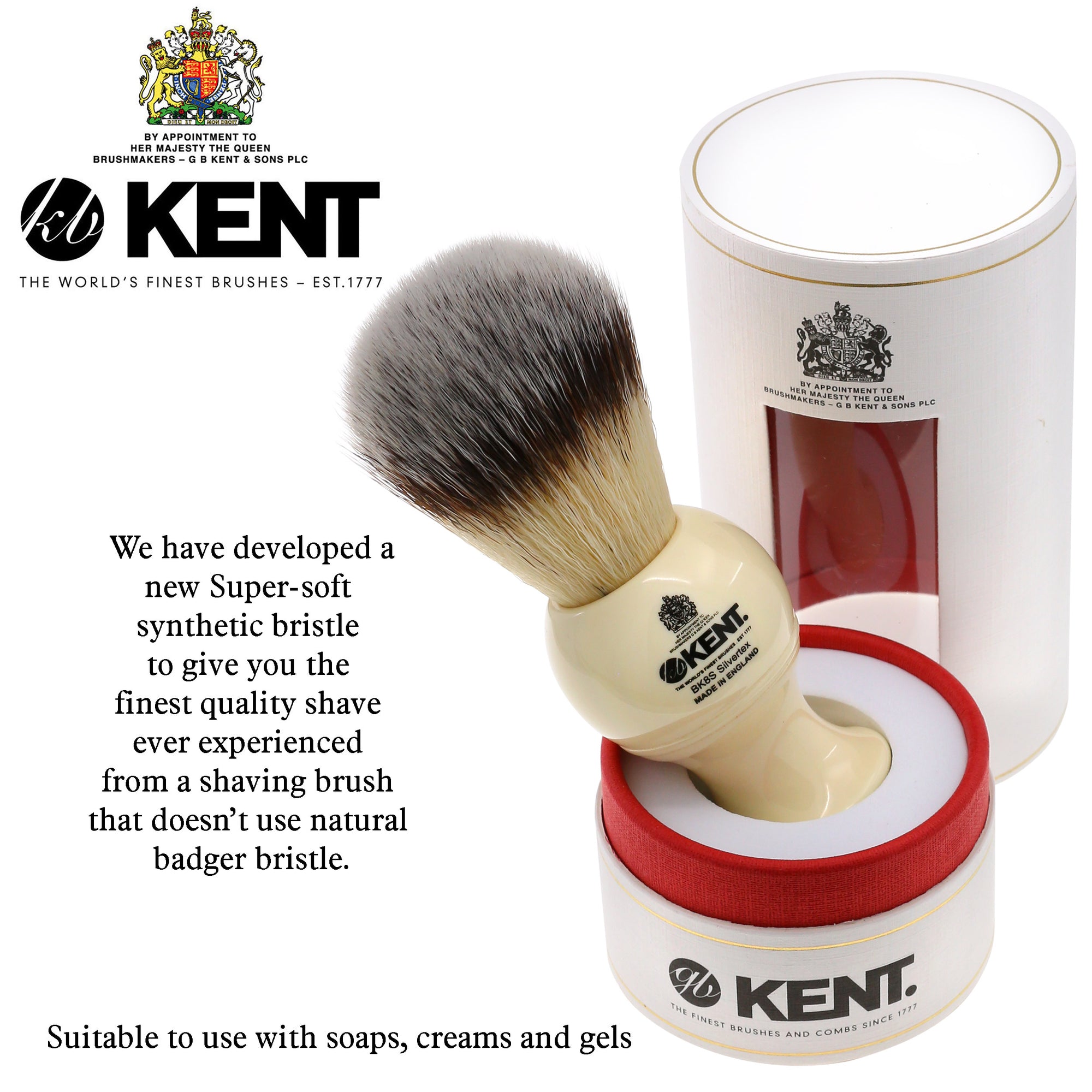 Kent BK8 Shaving Brush Large Size Pure Silver Tip Badger Bristles