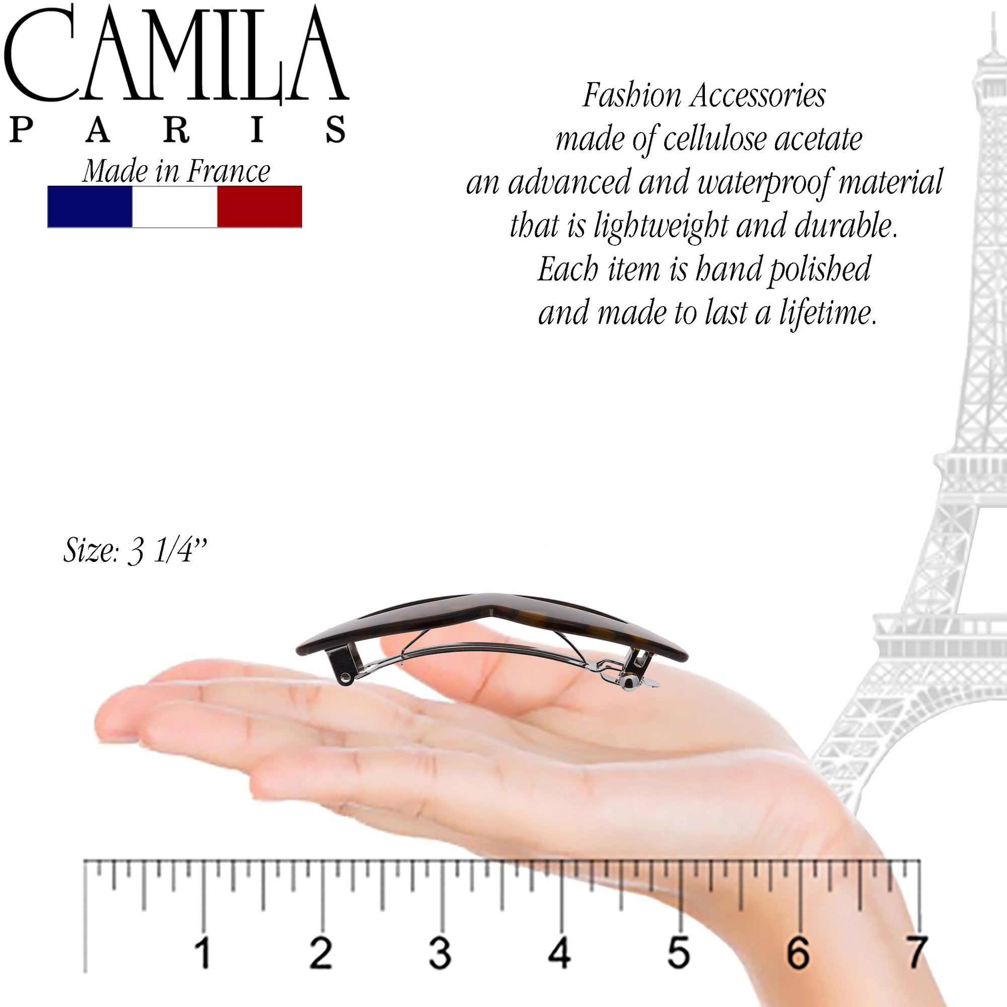 Camila Paris CP2969 French Hair Barrettes Clips for Girls, Handmade Kiss Brown