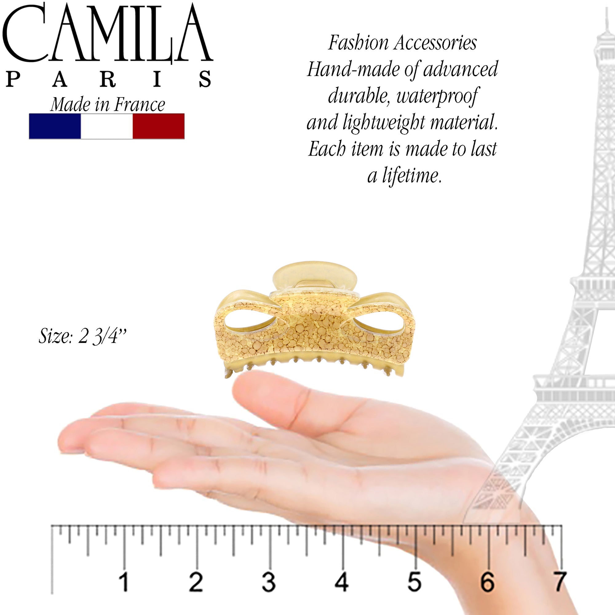 Camila Paris CP1800 Brown, Gold Women's French Hair Clip Claw, No Slip