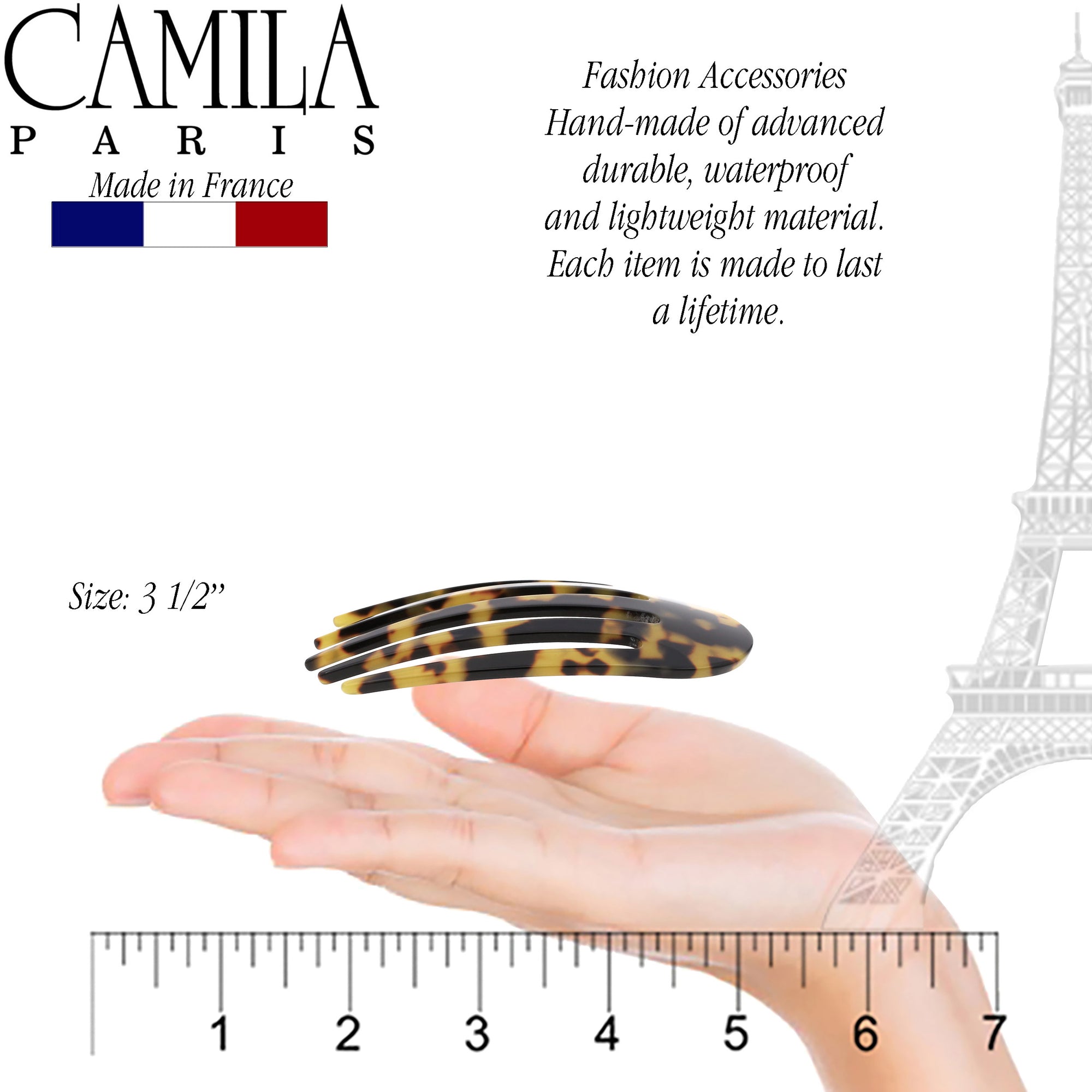 Camila Paris Small Decorative Round Hair Side Comb. Made in France