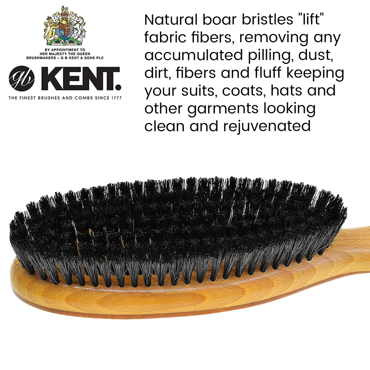 Chainplus Clothes Brush - Boar Bristle Lint Brush for Suits, Cashmere, Wool,  Velvet, Suede and Pet Hair - Large Beech Handle 