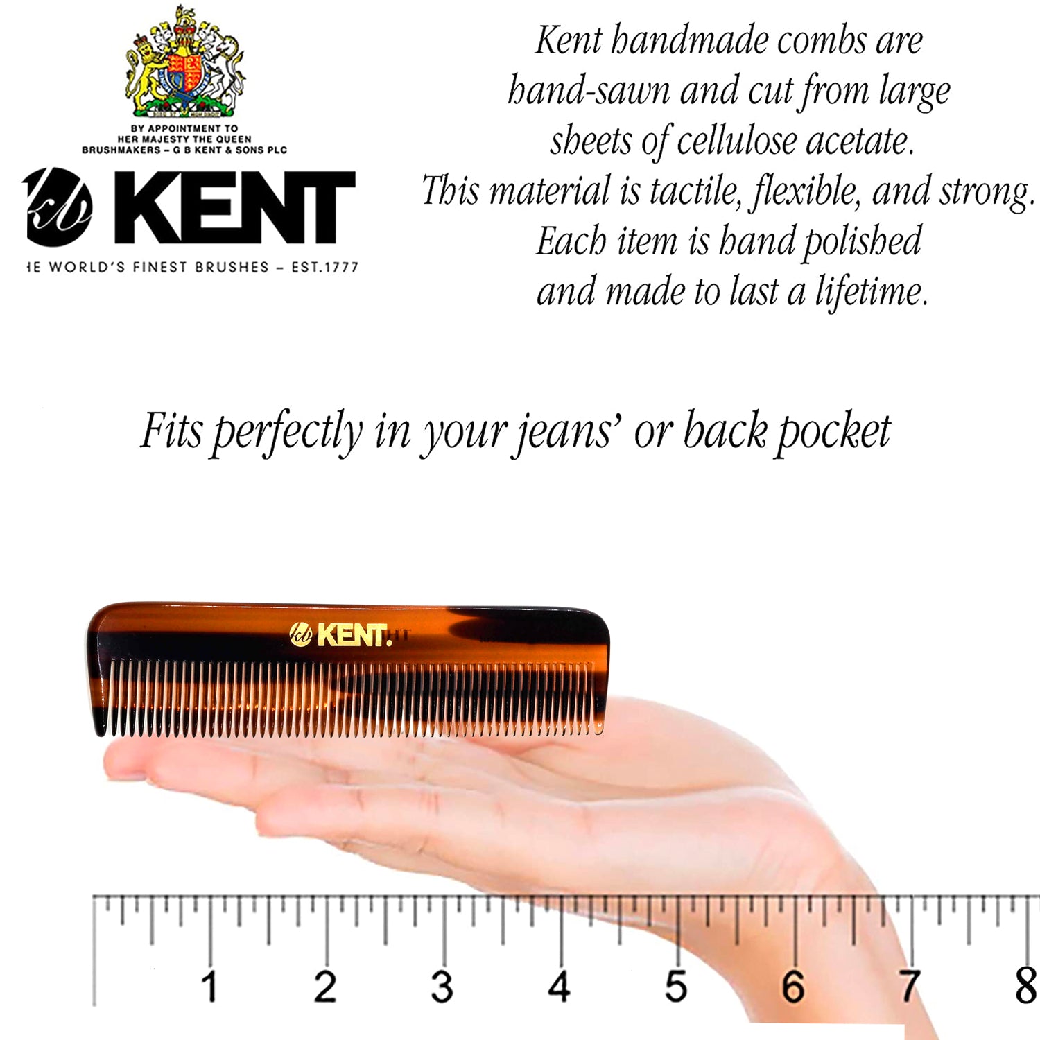 Kent All Fine Tooth Handmade Pocket Comb (4.5")