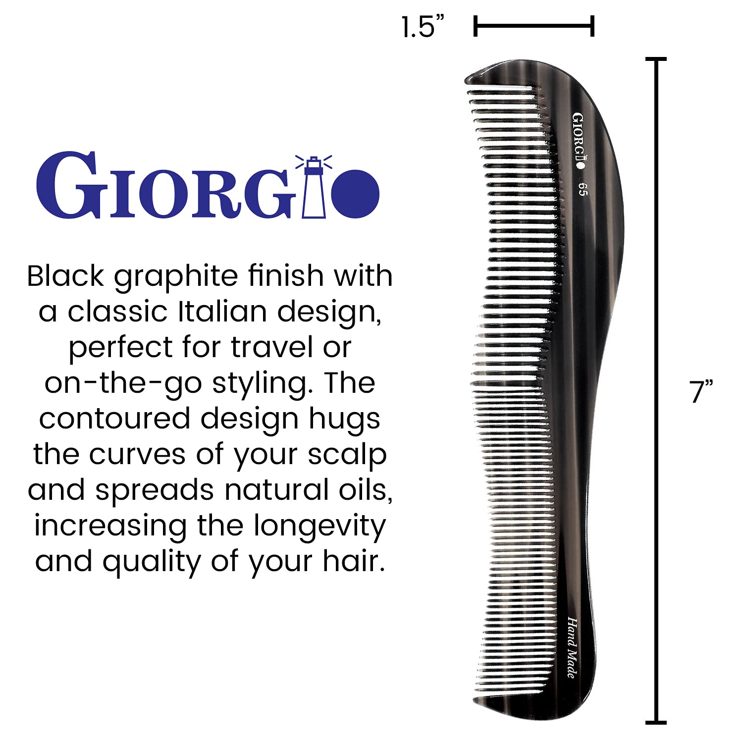 Giorgio Handmade Contour Hair Comb Saw Cut and Hand Polished