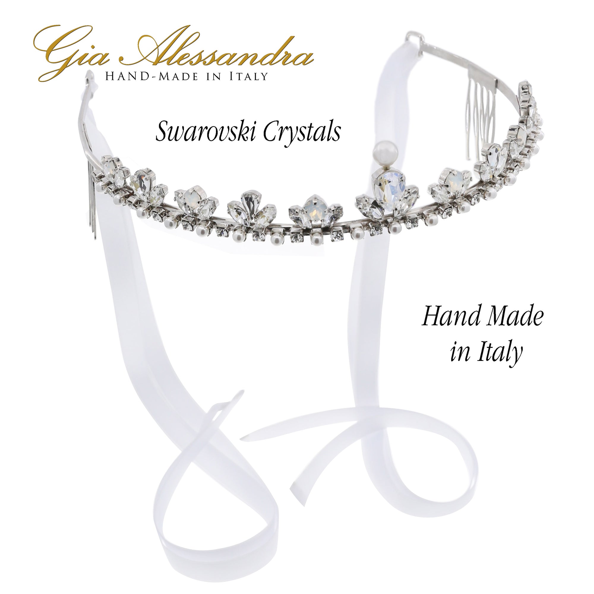 Gia Alessandra GA246 Wedding & Bridal Tiara Handmade in Italy with Swarovsky Crystals & Pearls