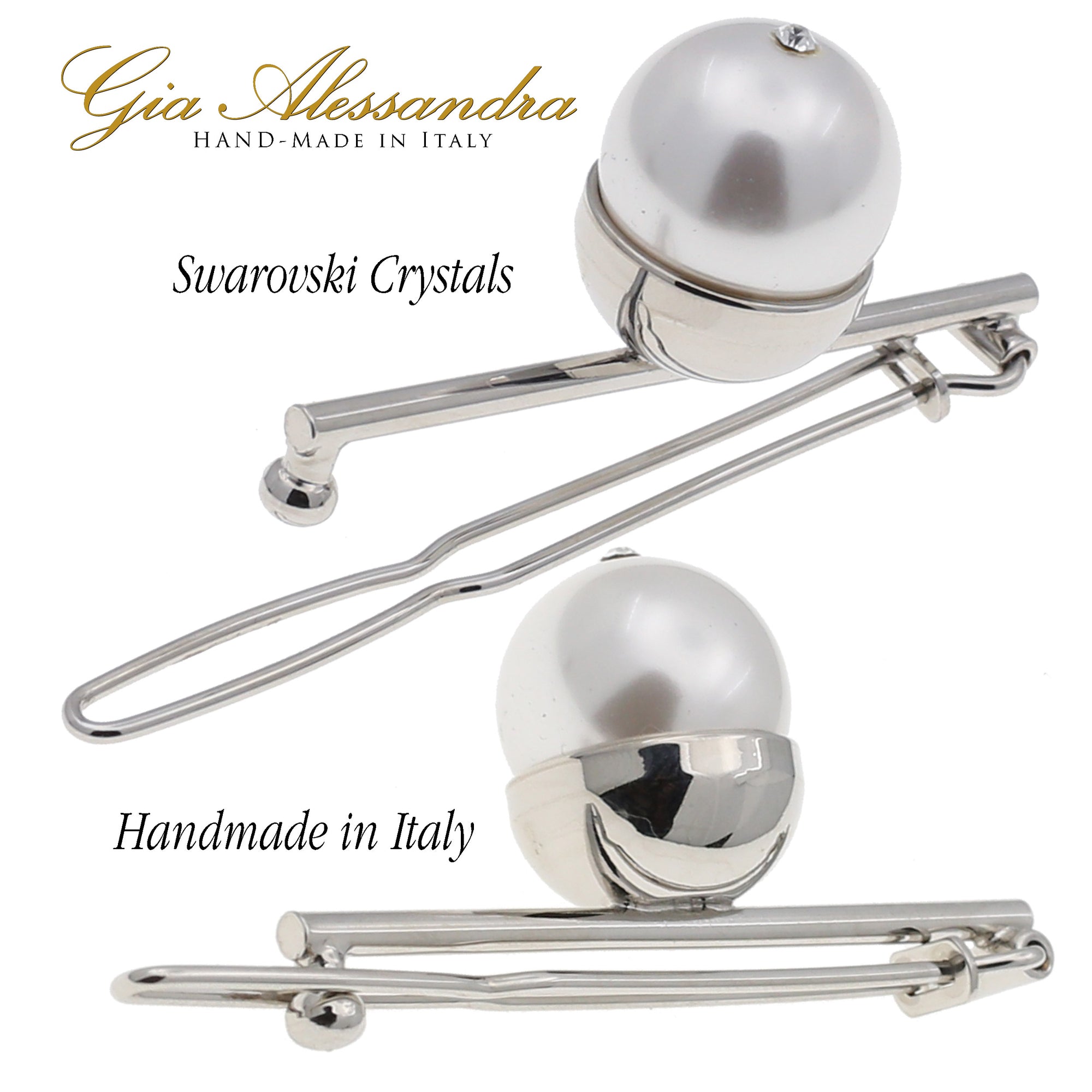 Gia Alessandra GA248 (2.75") Italian-Made Small White Hair Barrettes Side Clip Hair Accessories with Handmade Pearls