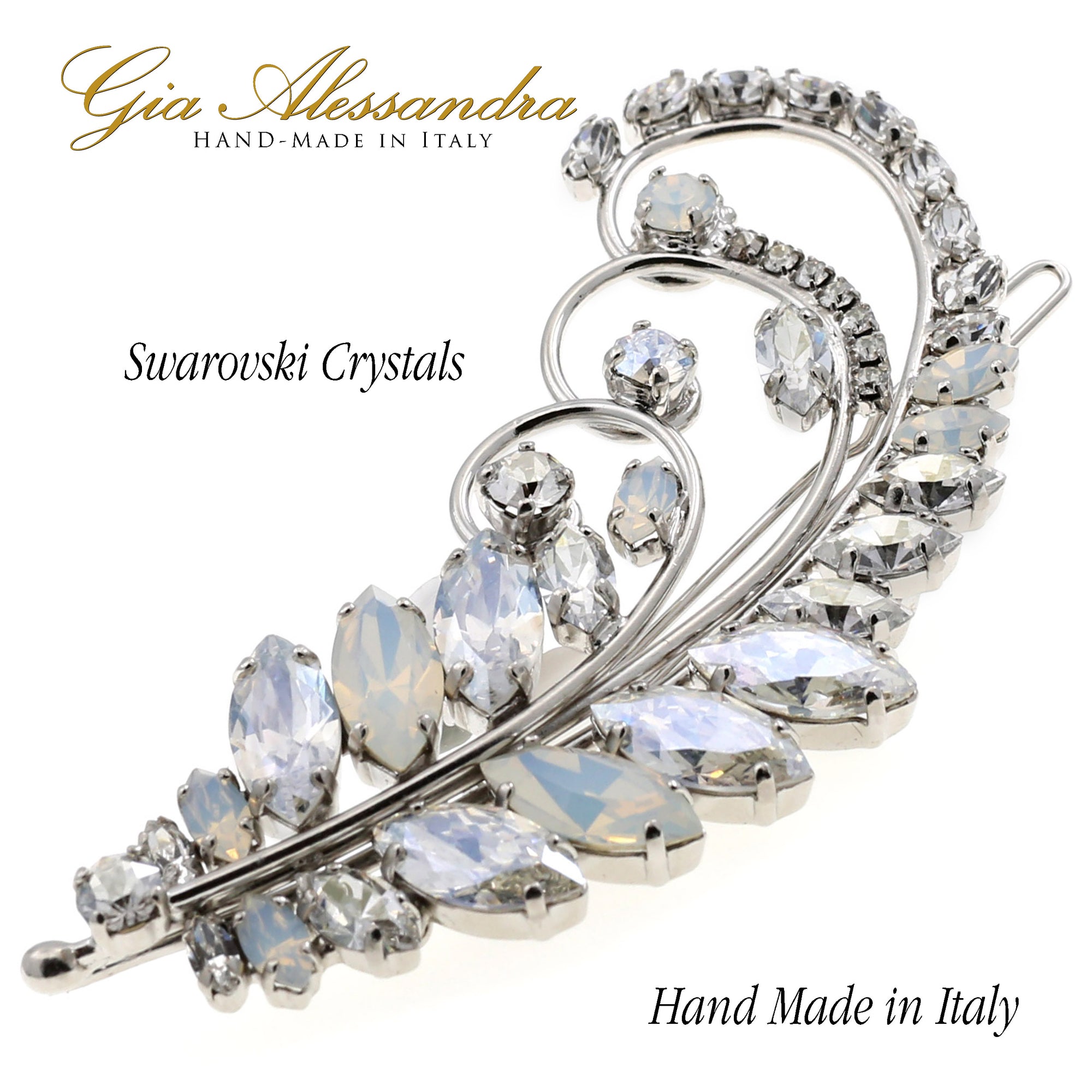 Gia Alessandra GA265 Italian Hair Slide Clip Barrette, Handmade with Swarovsky Crystals