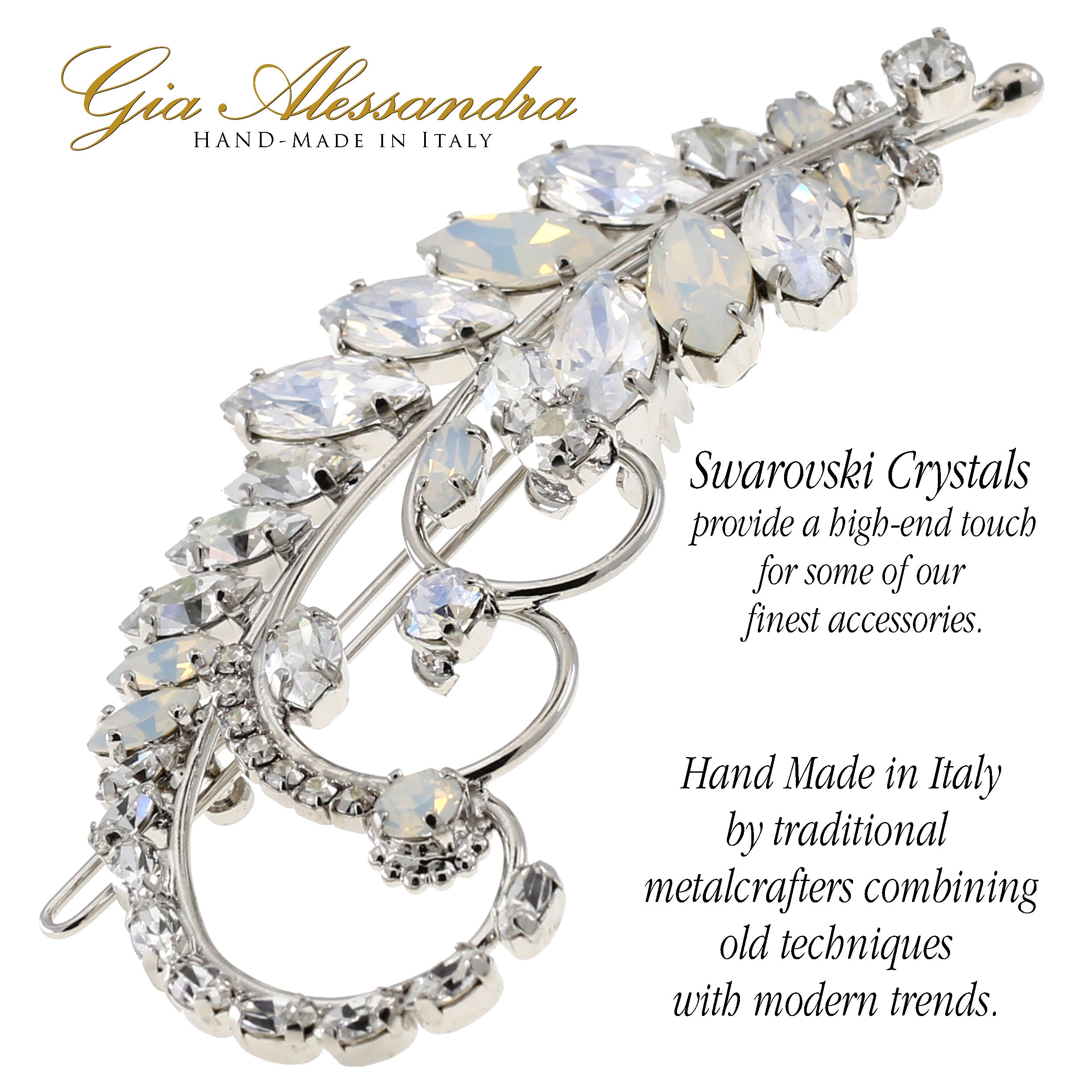 GIA Alessandra GA261 4.75 inch Wedding Bridal Large U-Shape Hairpins Twist Stick Pins Silver with Swarovski Crystals