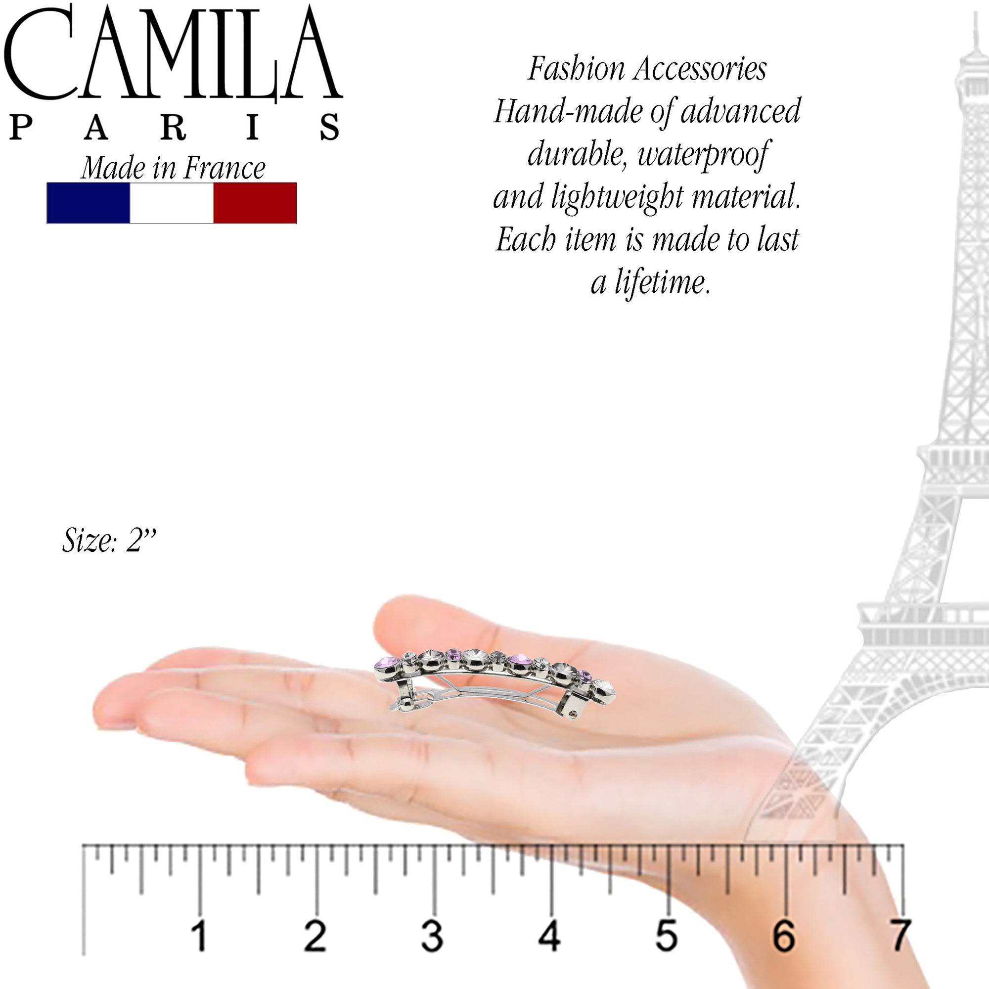 Camila Paris Small Silver Hair Barrette Clip with Swarovski Crystals (2")