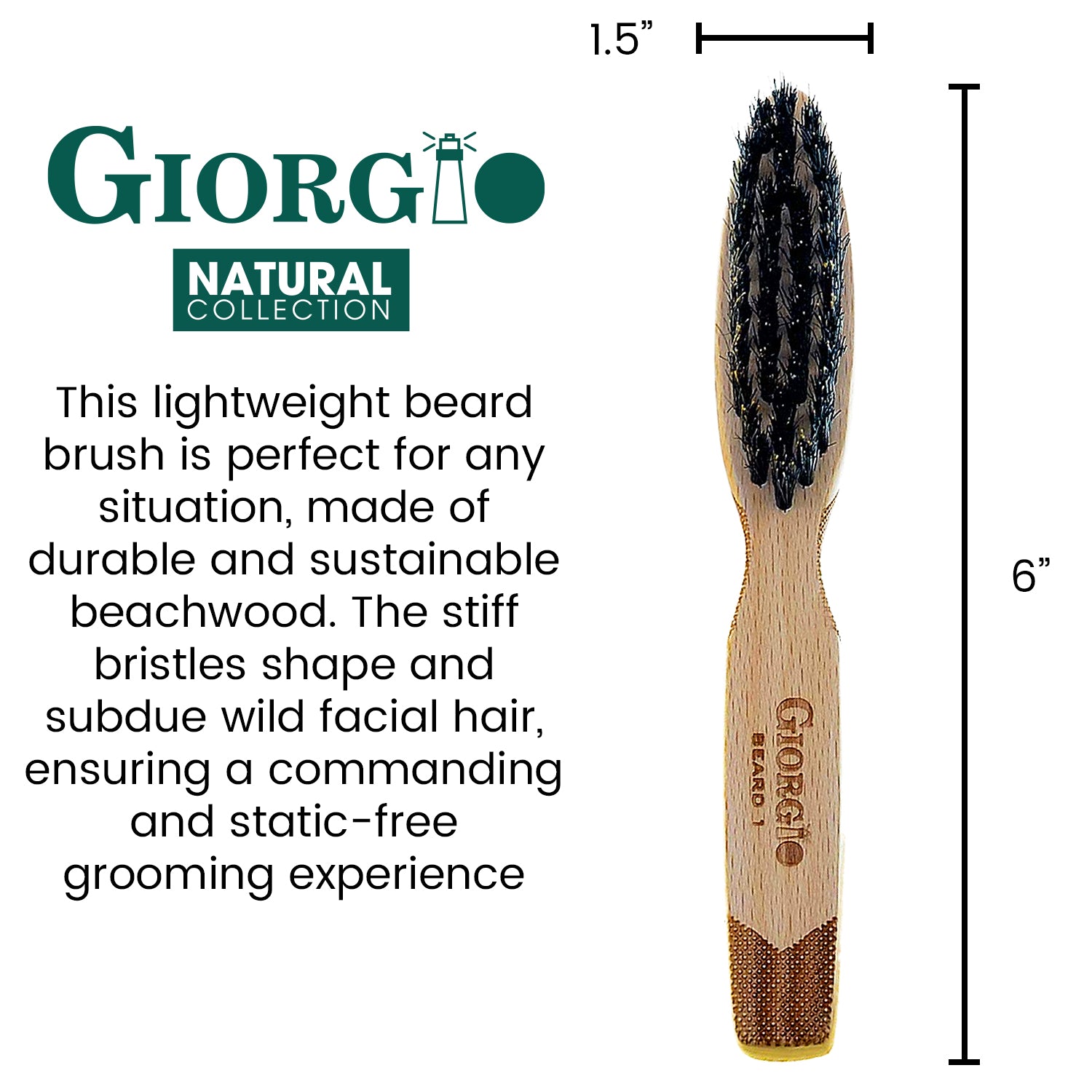 Giorgio Men’s Beard & Mustache Brush 100% Natural Boar Bristle