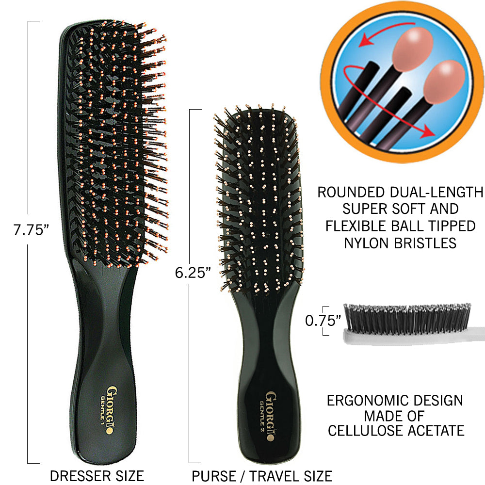 Giorgio GIO1-2BLK Black Set Gentle Sensitive Touch Detangle Hair Brush